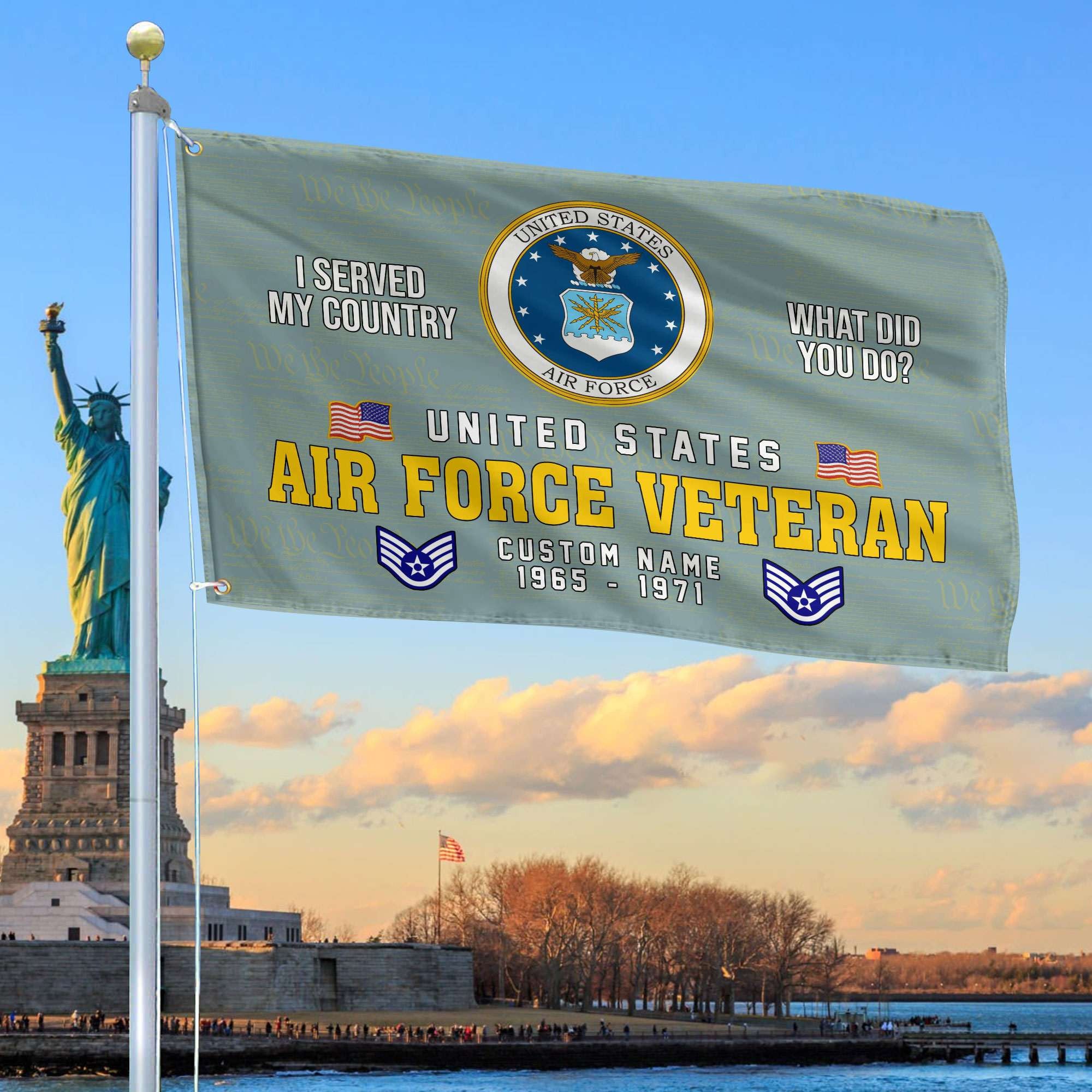 Unique Custom Name, Rank, Year, USAF Grommet Flag, Gift For Air Force Veteran, Gifts For Dad, For Husband, Best Gifts On Father's Day, Independence Day, Veterans Day.