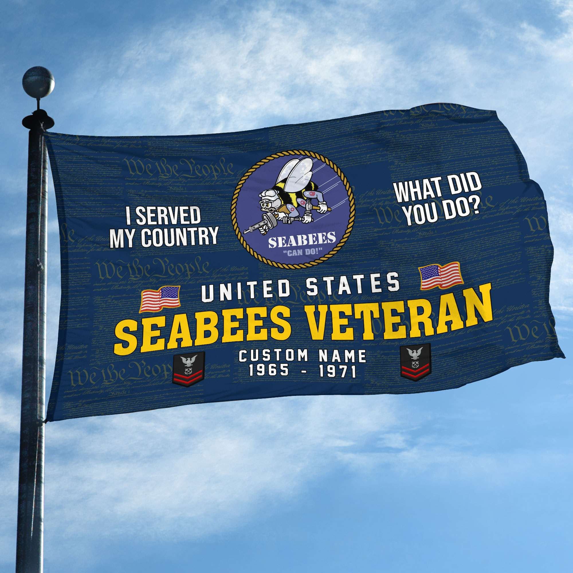 Unique Custom Name, Rank, Year, US Seabees Grommet Flag, Gift For Seabees Veteran, Gifts For Dad, For Husband, Best Gifts On Father's Day, Independence Day, Veterans Day.