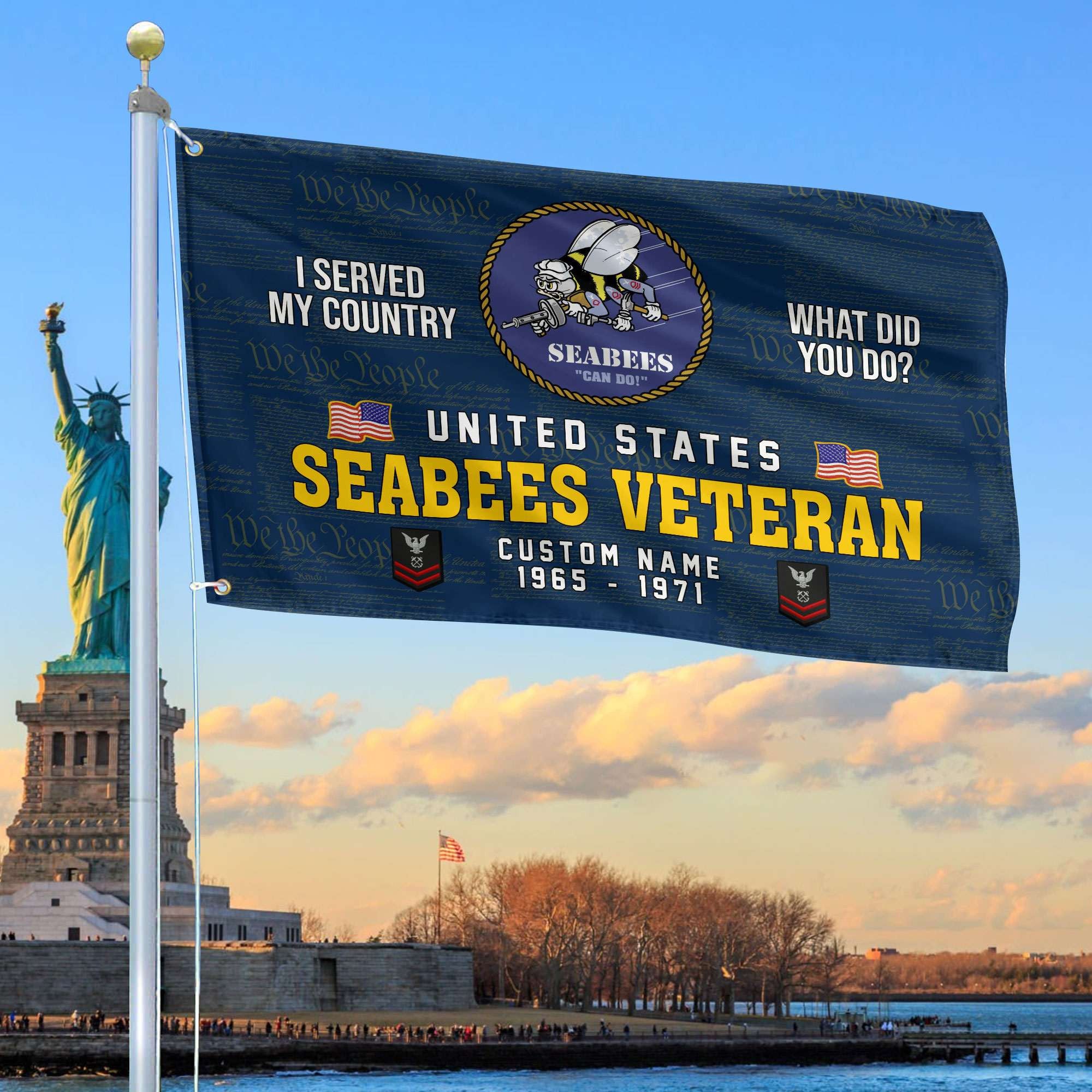 Unique Custom Name, Rank, Year, US Seabees Grommet Flag, Gift For Seabees Veteran, Gifts For Dad, For Husband, Best Gifts On Father's Day, Independence Day, Veterans Day.