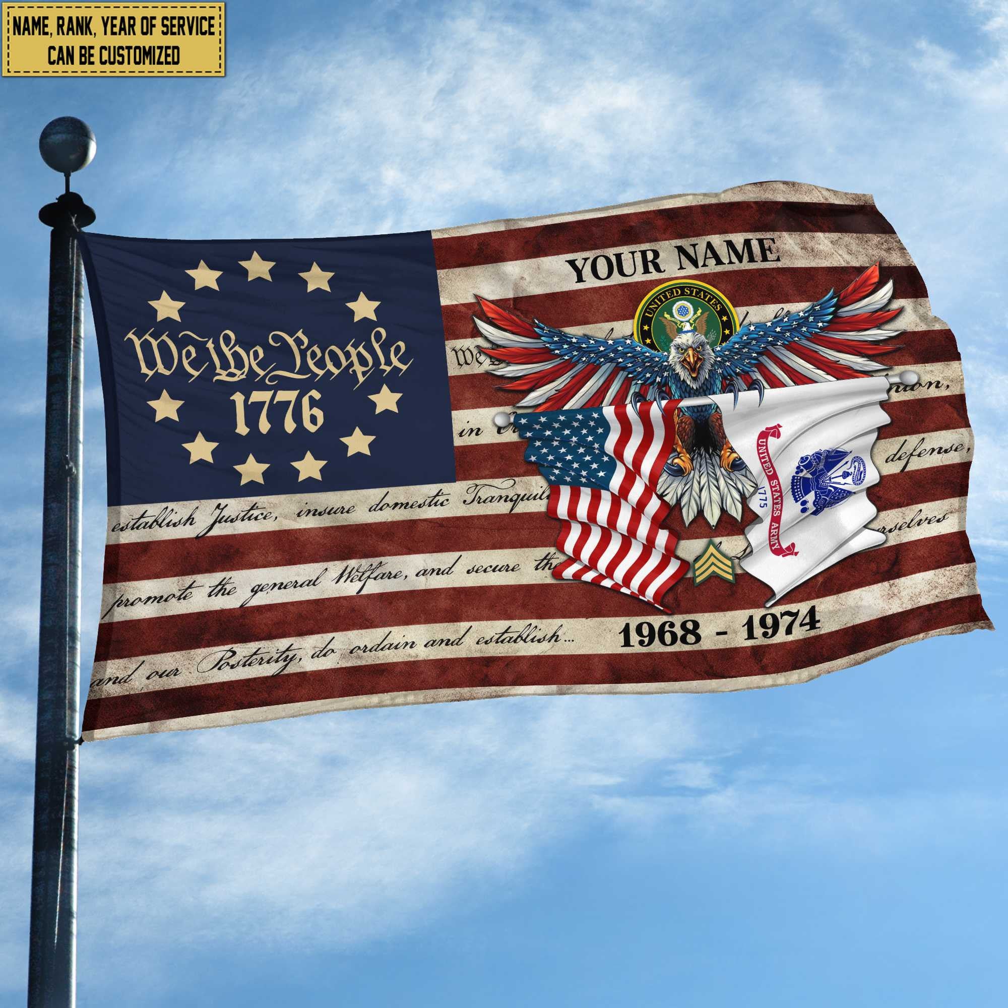 Premium Custom US Army Grommet Flag, Gift For Army Veteran, Best Gifts On Father's Day, Memorial Day, Independence Day, Veterans Day.