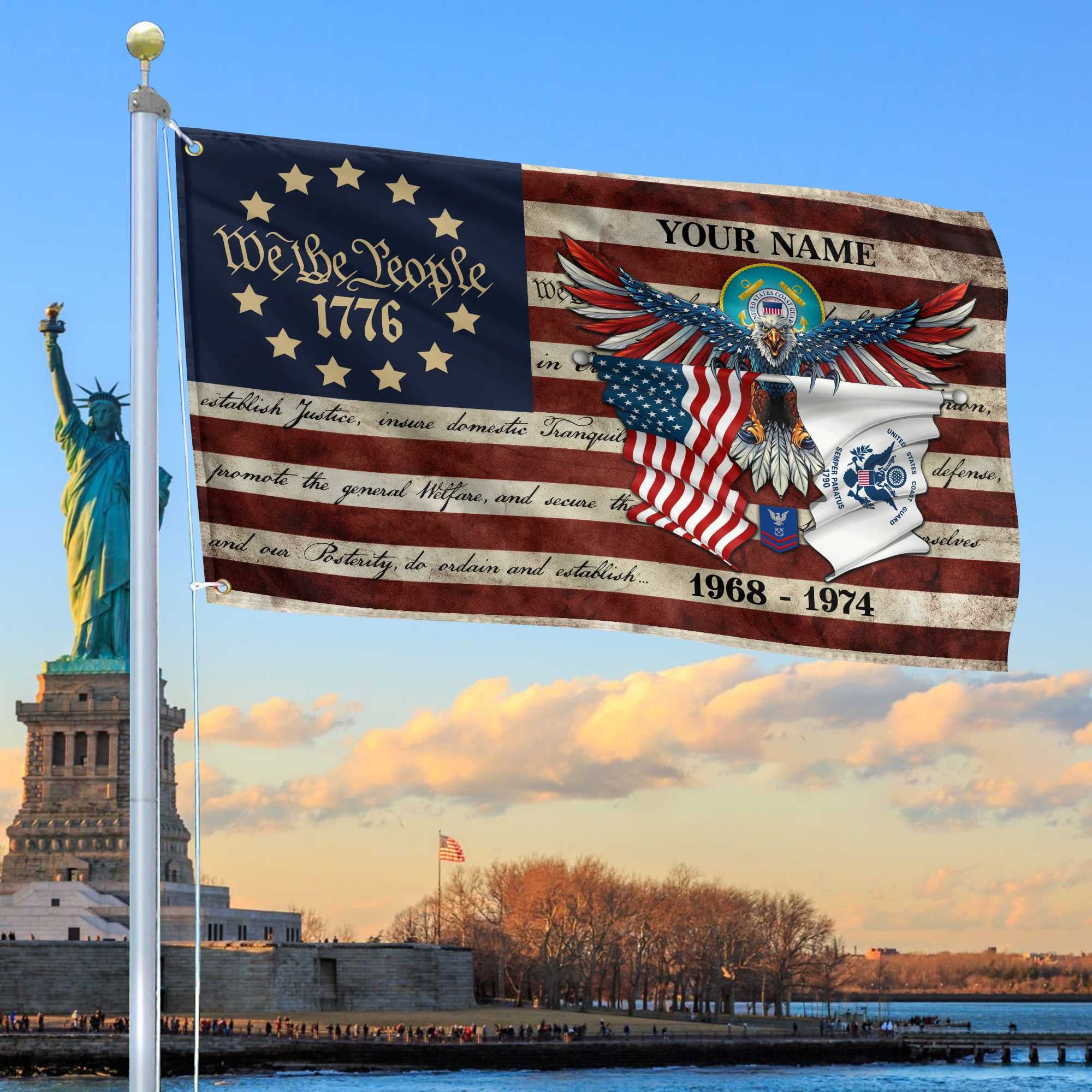 Premium Custom USCG Grommet Flag, Gift For Coast Guard Veteran, Best Gifts On Father's Day, Memorial Day, Independence Day, Veterans Day.