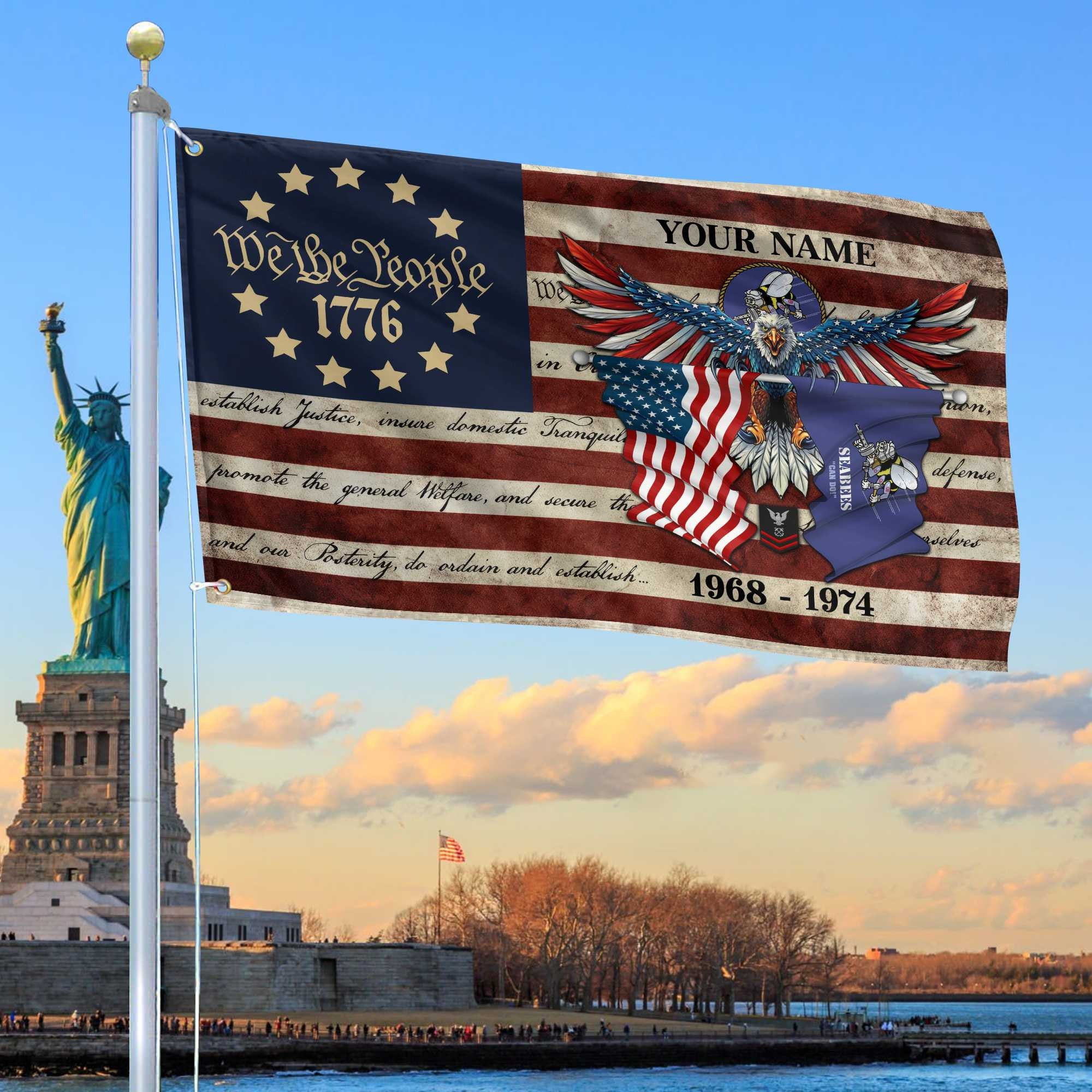 Premium Custom US Seabees Grommet Flag, Gift For Seabees Veteran, Best Gifts On Father's Day, Memorial Day, Independence Day, Veterans Day.