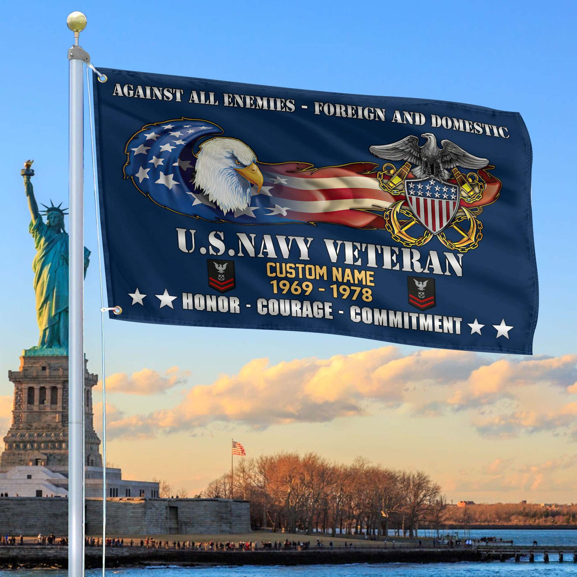 Unique Custom Name, Rank, Year, US Navy Grommet Flag, Gift For Navy Veteran, Gifts For Dad, For Husband, Best Gifts On Father's Day, Independence Day, Veterans Day.