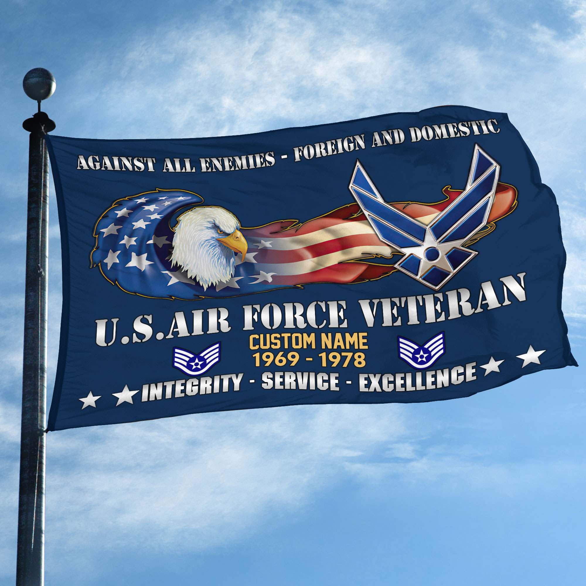 Unique Custom Name, Rank, Year, USAF Grommet Flag, Gift For Air Force Veteran, Gifts For Dad, For Husband, Best Gifts On Father's Day, Independence Day, Veterans Day.