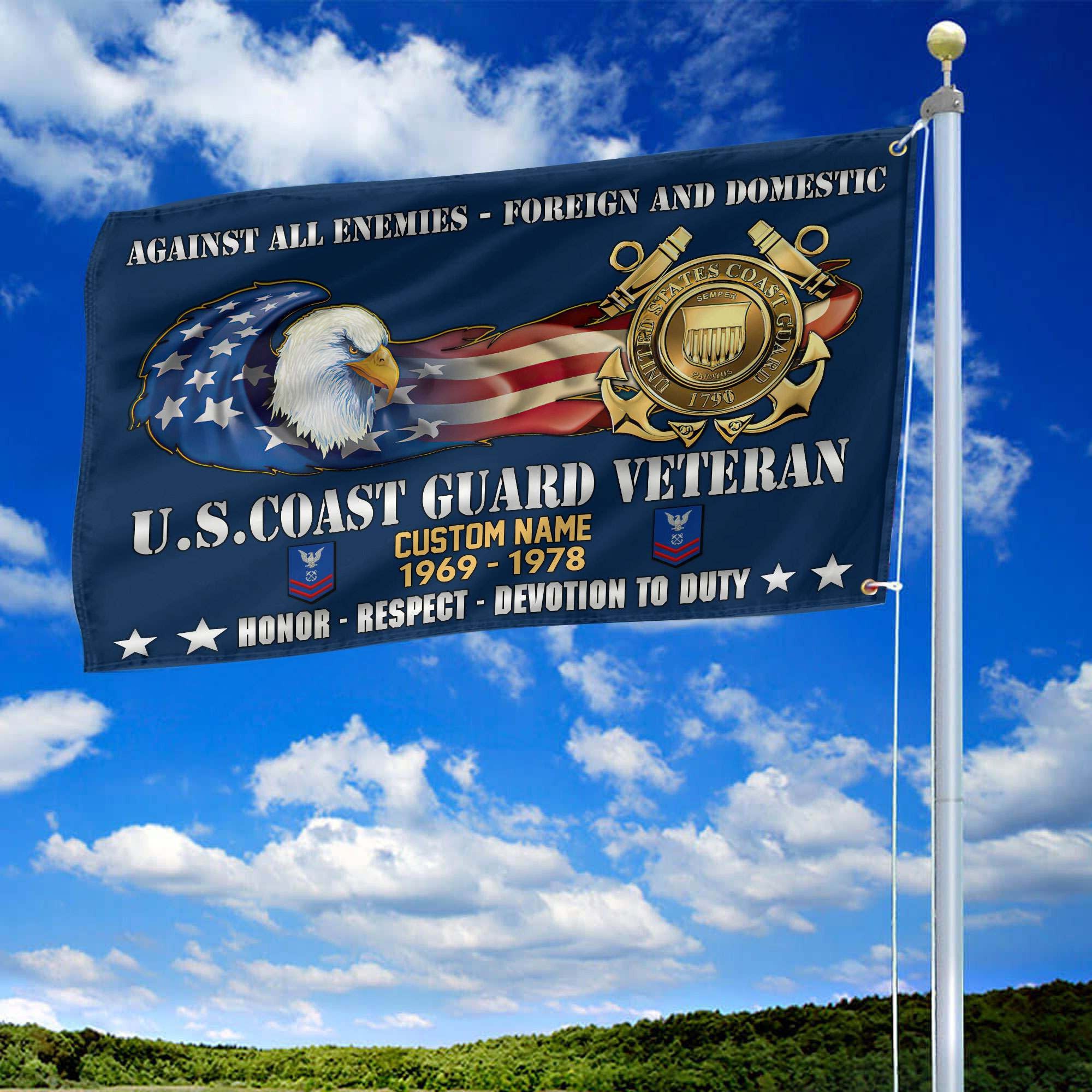 Unique Custom Name, Rank, Year, USCG Grommet Flag, Gift For Coast Guard Veteran, Gifts For Dad, For Husband, Best Gifts On Father's Day, Independence Day, Veterans Day.