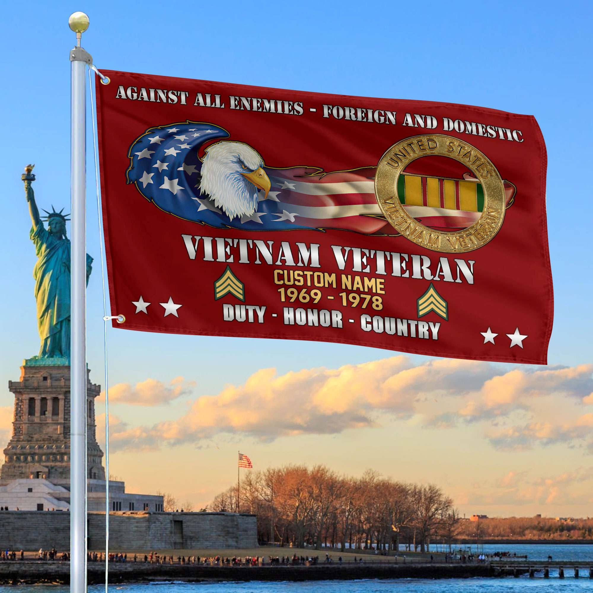 Unique Custom Name, Rank, Year, Vietnam Veteran Grommet Flag, Gift For Vietnam Veteran, Gifts For Dad, For Husband, Best Gifts On Father's Day, Independence Day, Veterans Day.