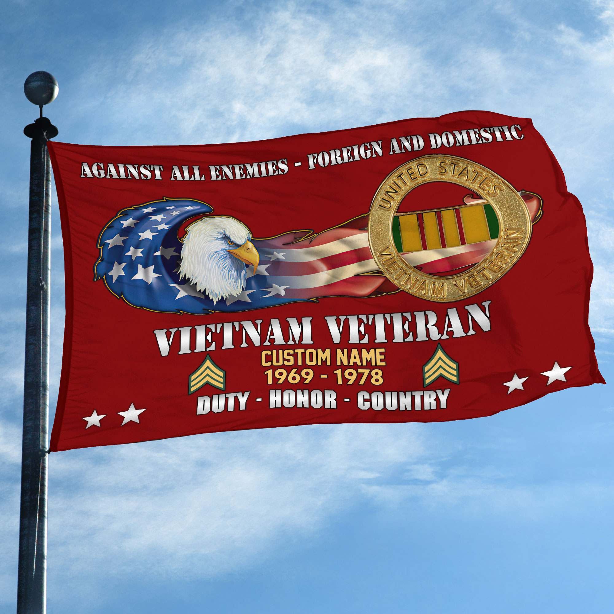 Unique Custom Name, Rank, Year, Vietnam Veteran Grommet Flag, Gift For Vietnam Veteran, Gifts For Dad, For Husband, Best Gifts On Father's Day, Independence Day, Veterans Day.