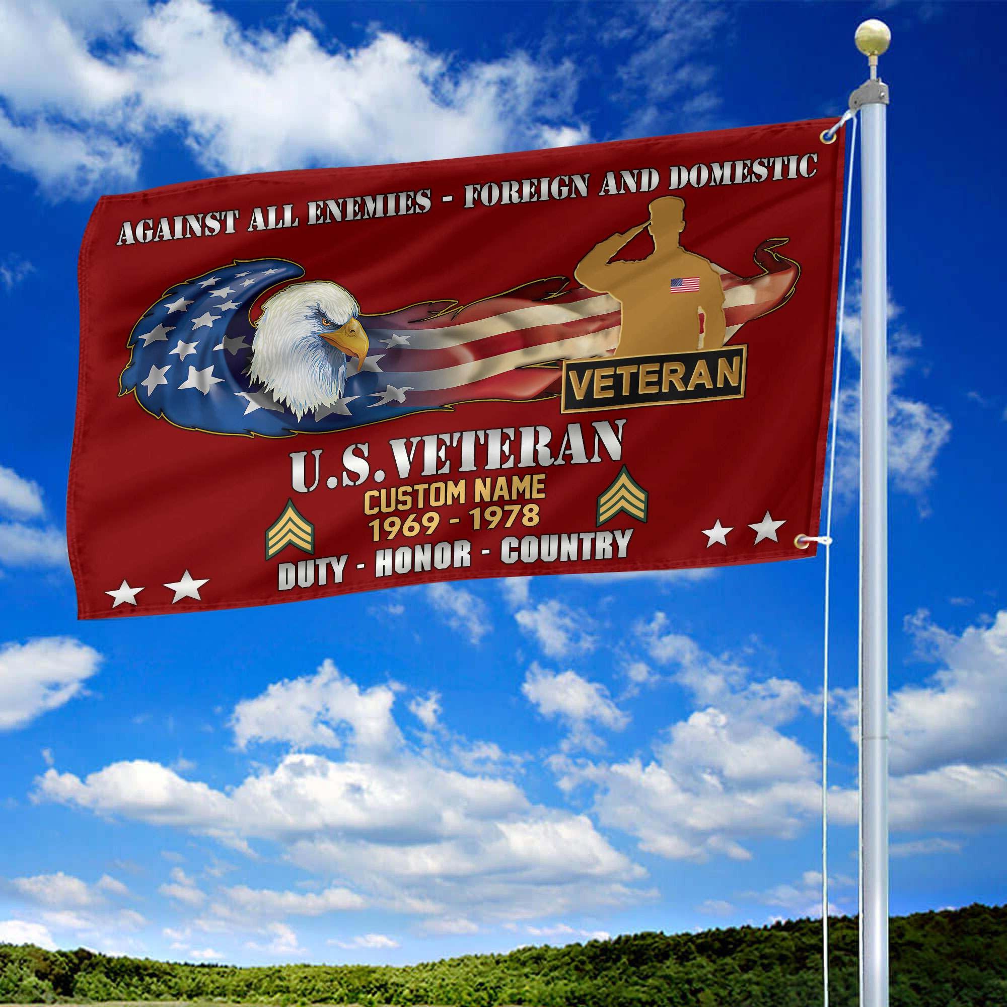 Unique Custom Name, Rank, Year, US Veteran Grommet Flag, Gift For US Veteran, Gifts For Dad, For Husband, Best Gifts On Father's Day, Independence Day, Veterans Day.