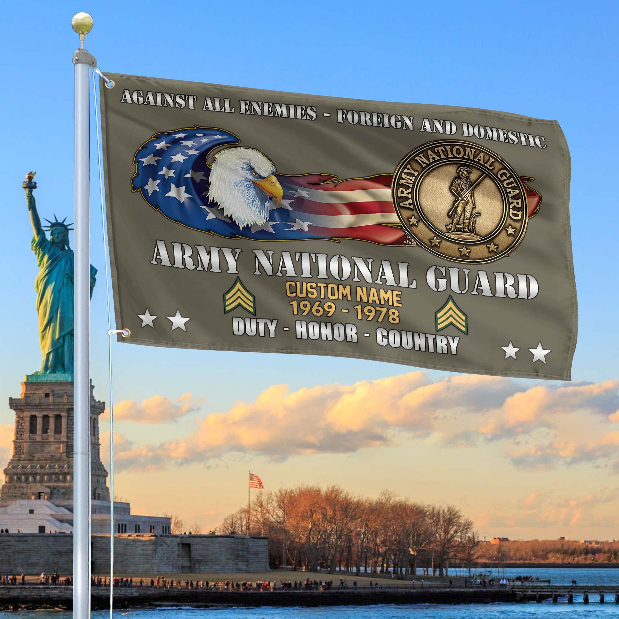 Unique Custom Name, Rank, Year, Army National Guard Grommet Flag, Gift For Army National Guard Veteran, Gifts For Dad, For Husband, Best Gifts On Father's Day, Independence Day, Veterans Day.