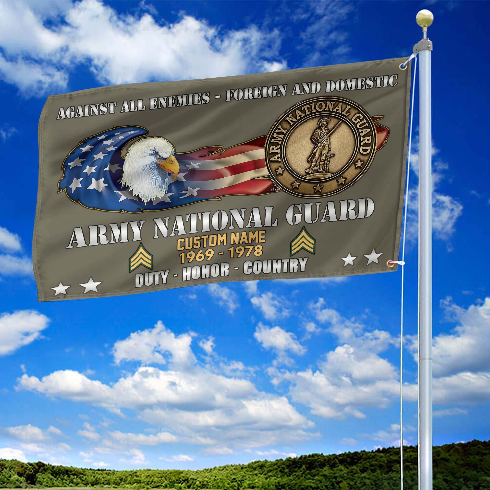 Unique Custom Name, Rank, Year, Army National Guard Grommet Flag, Gift For Army National Guard Veteran, Gifts For Dad, For Husband, Best Gifts On Father's Day, Independence Day, Veterans Day.