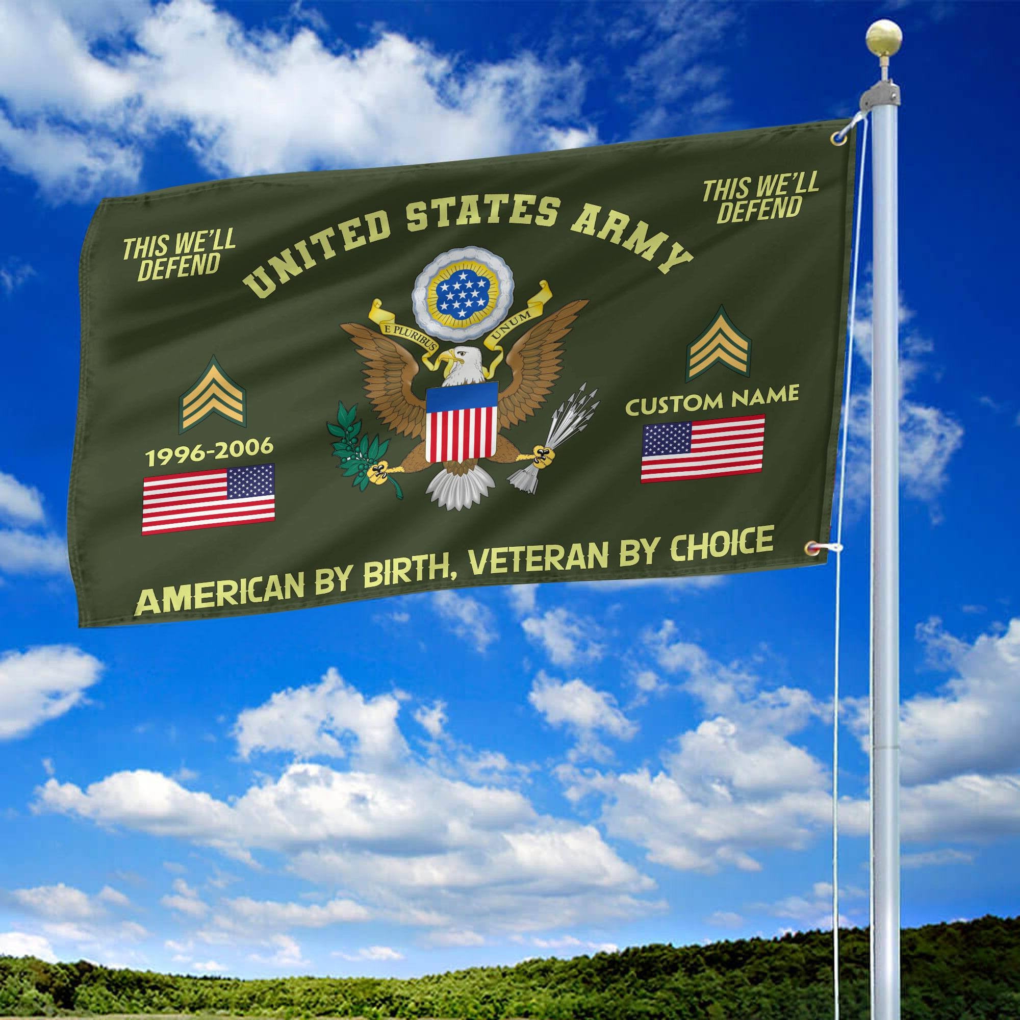 Premium Custom Name, Rank, Year, US Army Grommet Flag, Gift For Army Veteran, Gifts For Dad, For Husband, Best Gifts On Father's Day, Independence Day, Veterans Day.