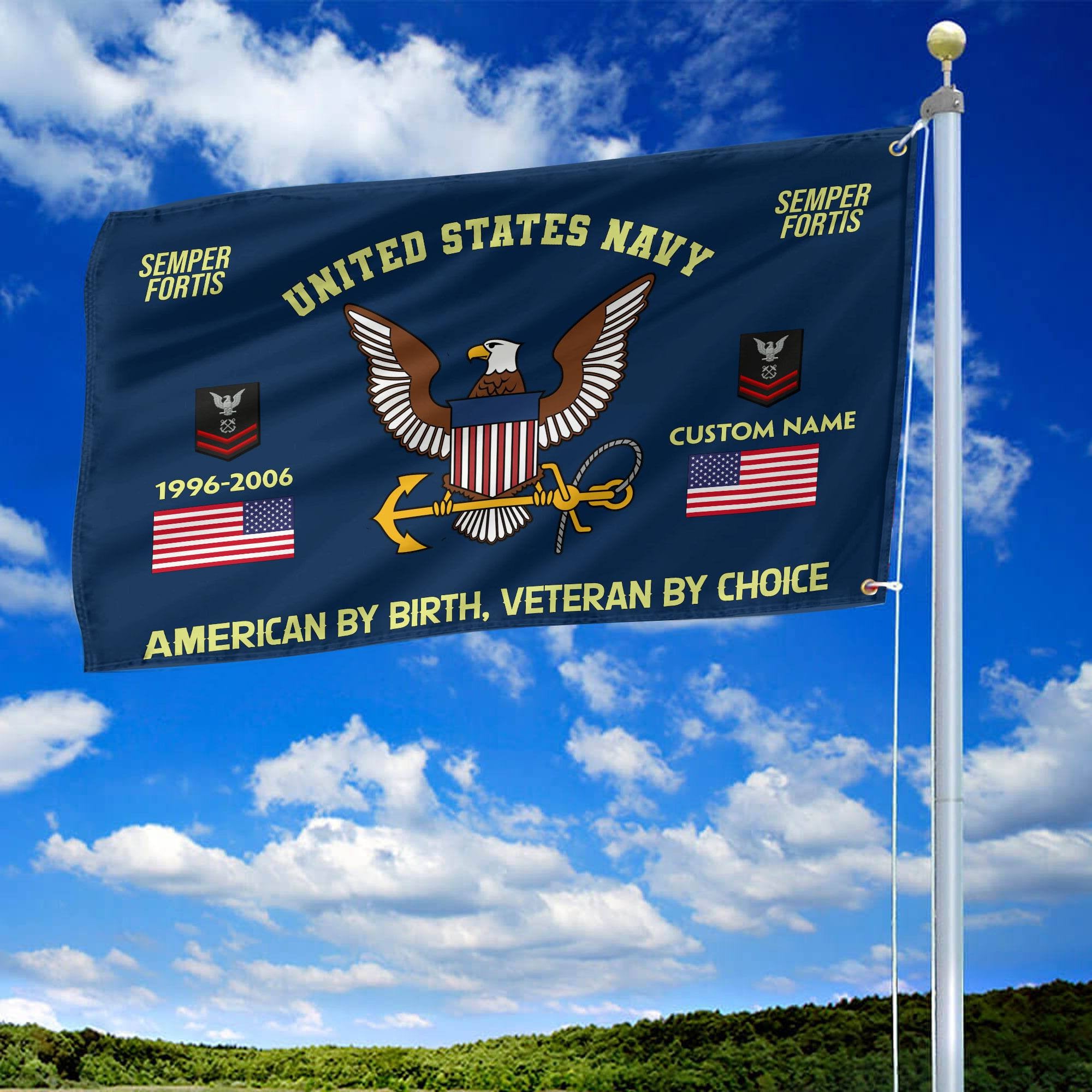 Premium Custom Name, Rank, Year, US Navy Grommet Flag, Gift For Navy Veteran, Gifts For Dad, For Husband, Best Gifts On Father's Day, Independence Day, Veterans Day.