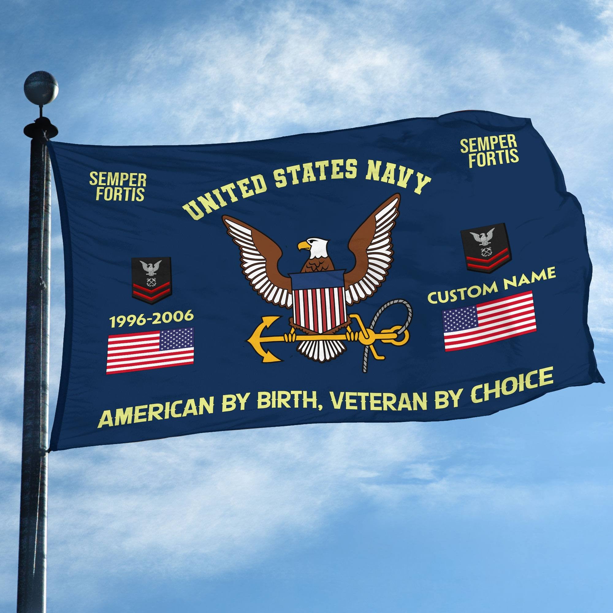 Premium Custom Name, Rank, Year, US Navy Grommet Flag, Gift For Navy Veteran, Gifts For Dad, For Husband, Best Gifts On Father's Day, Independence Day, Veterans Day.
