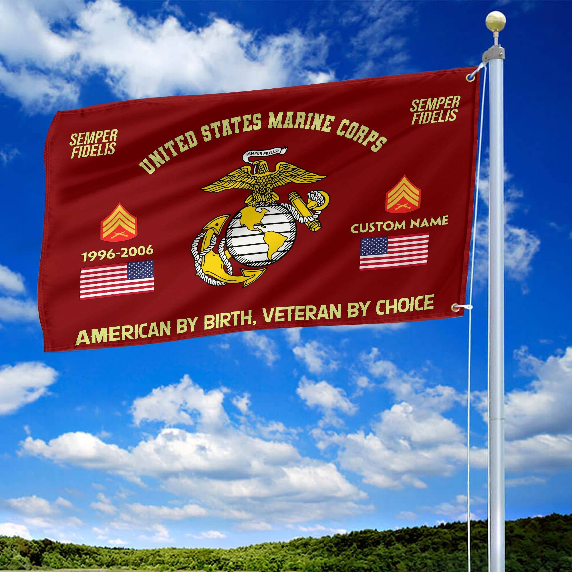 Premium Custom Name, Rank, Year, USMC Grommet Flag, Gift For Marine Veteran, Gifts For Dad, For Husband, Best Gifts On Father's Day, Independence Day, Veterans Day.