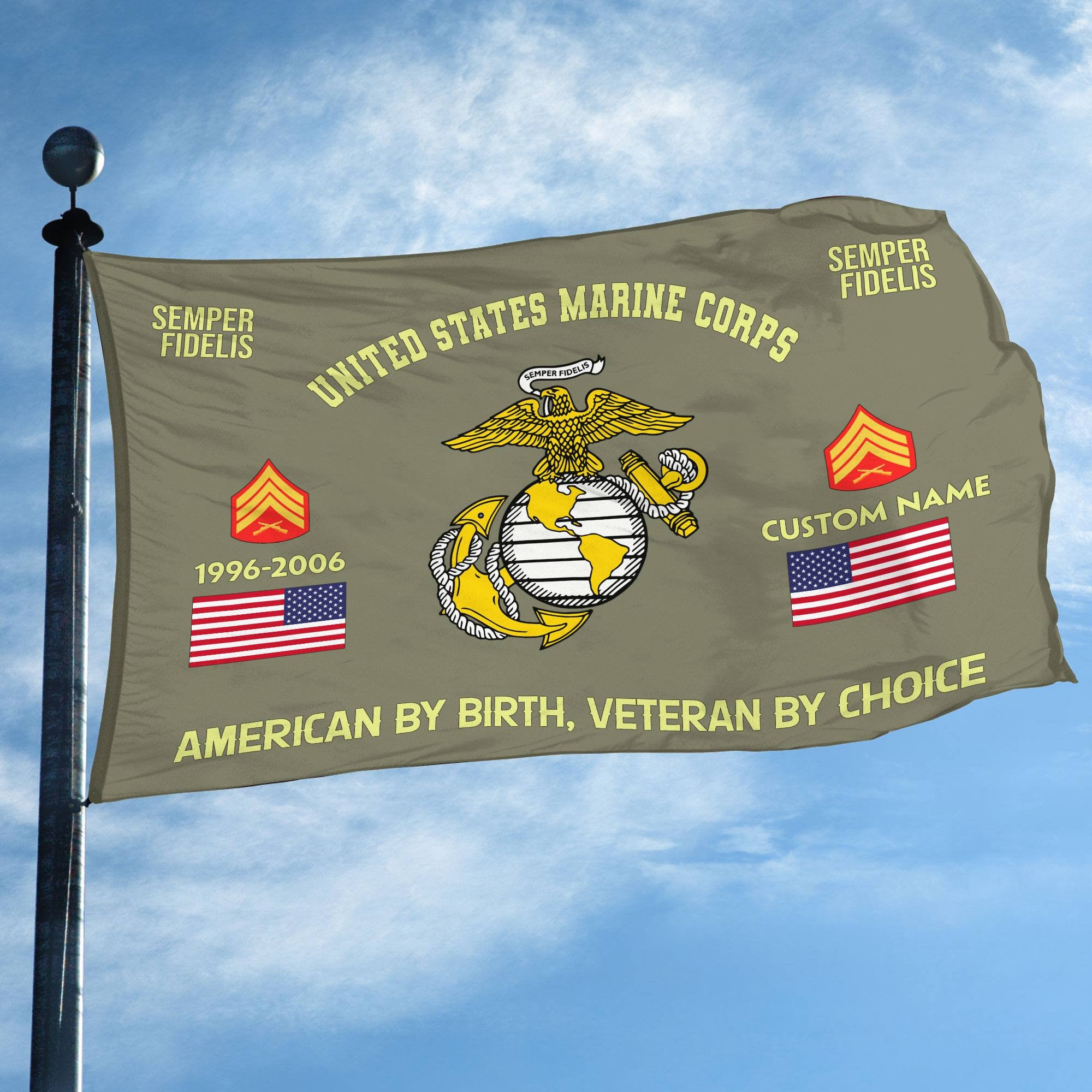 Premium Custom Name, Rank, Year, USMC Grommet Flag, Gift For Marine Veteran, Gifts For Dad, For Husband, Best Gifts On Father's Day, Independence Day, Veterans Day.