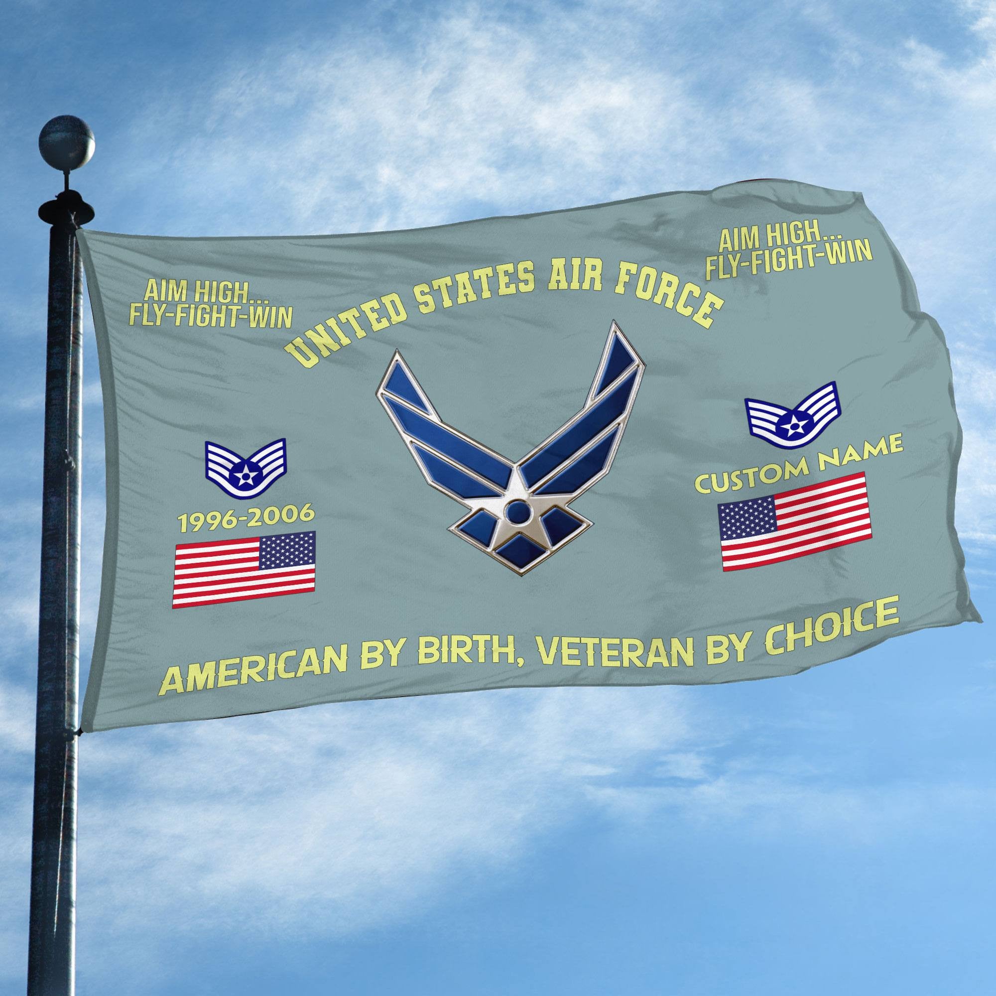 Premium Custom Name, Rank, Year, USAF Grommet Flag, Gift For Air Force Veteran, Gifts For Dad, For Husband, Best Gifts On Father's Day, Independence Day, Veterans Day.
