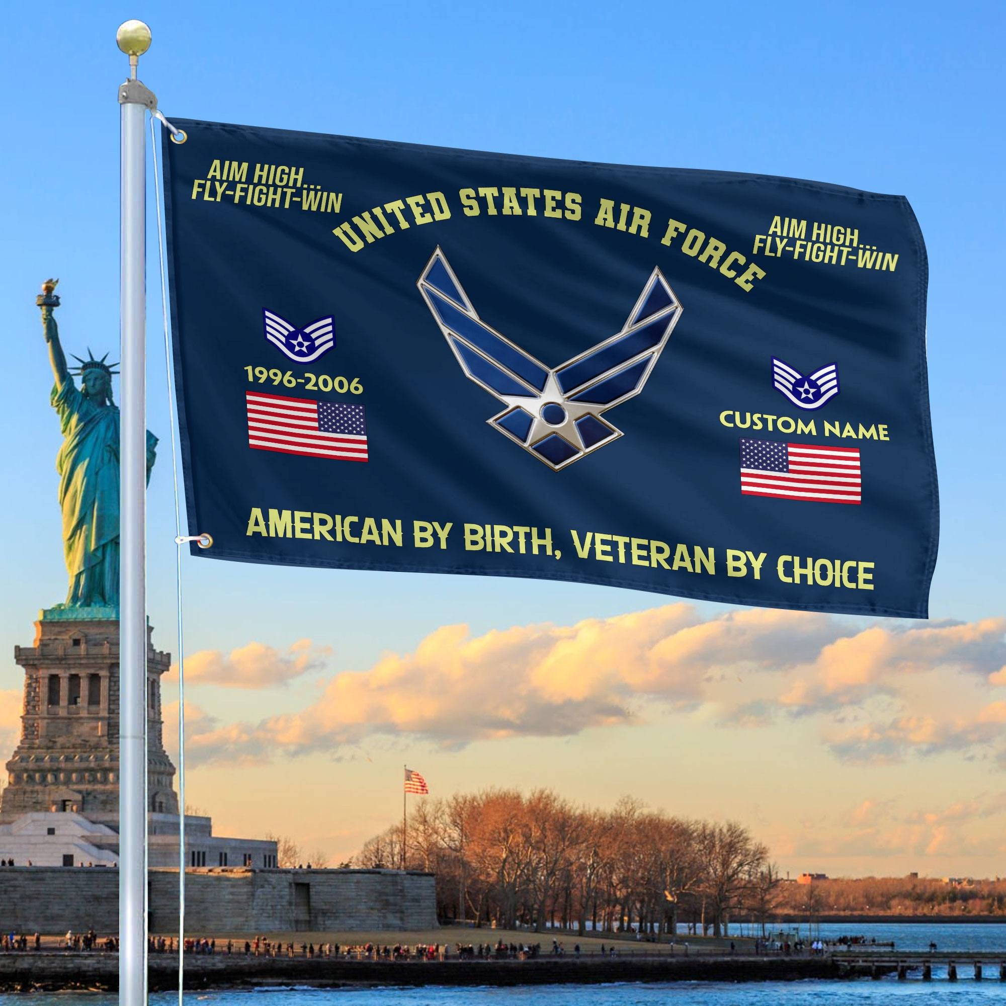 Premium Custom Name, Rank, Year, USAF Grommet Flag, Gift For Air Force Veteran, Gifts For Dad, For Husband, Best Gifts On Father's Day, Independence Day, Veterans Day.