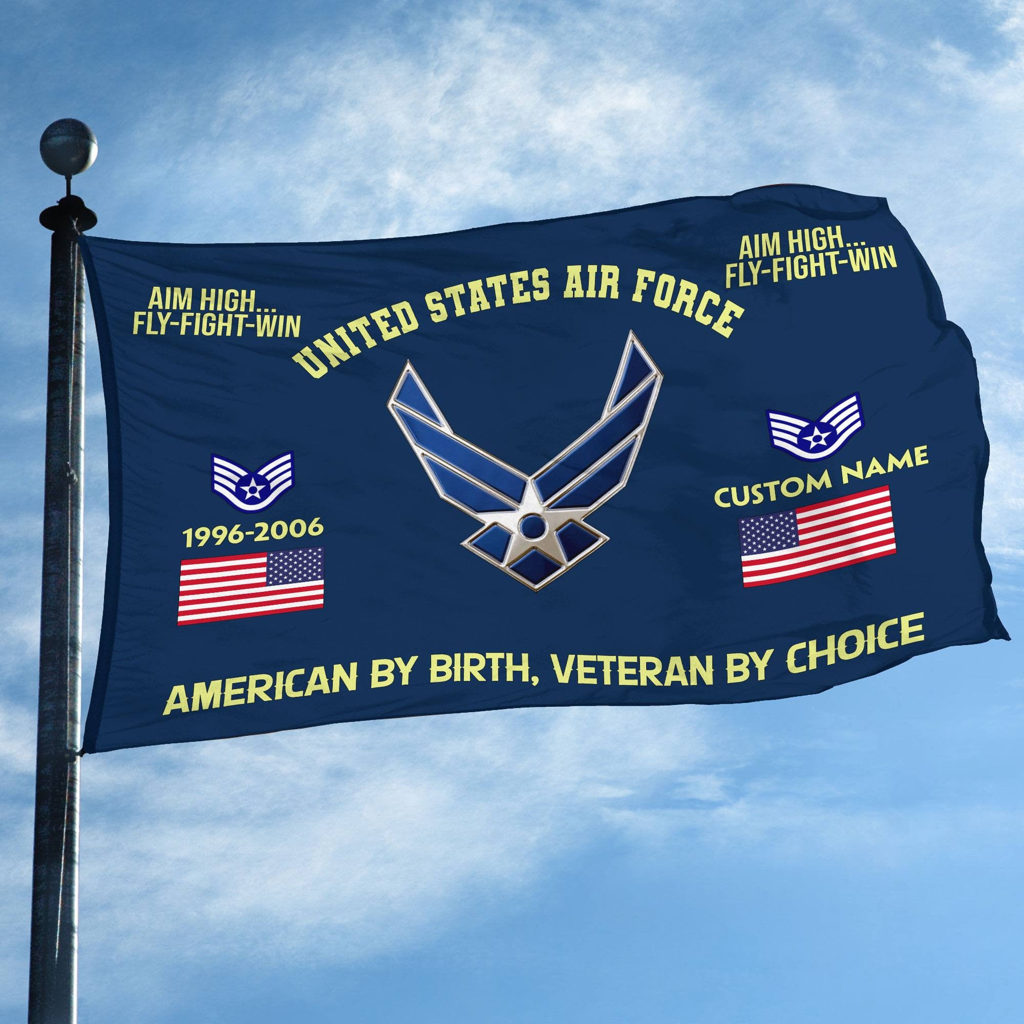 Premium Custom Name, Rank, Year, USAF Grommet Flag, Gift For Air Force Veteran, Gifts For Dad, For Husband, Best Gifts On Father's Day, Independence Day, Veterans Day.