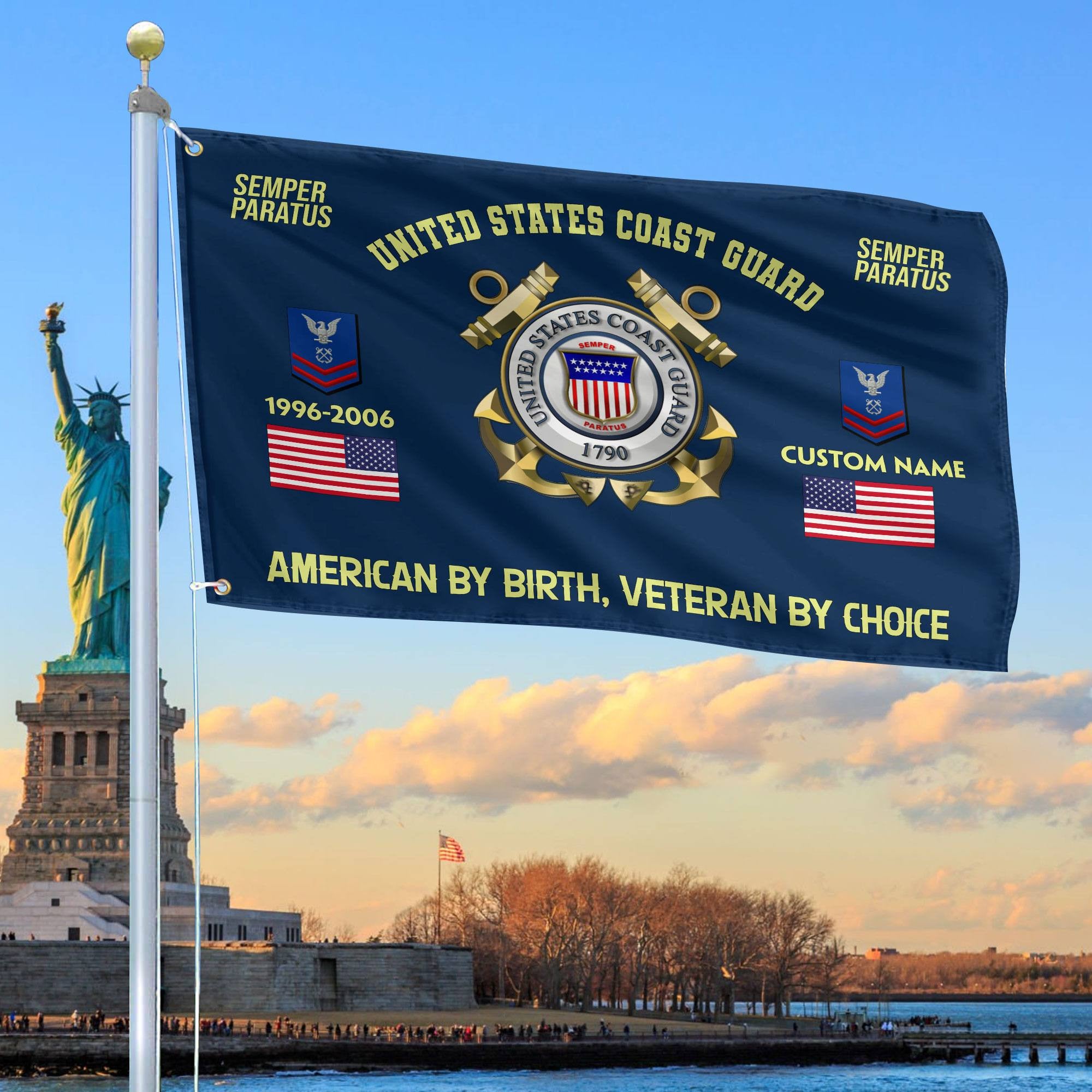 Premium Custom Name, Rank, Year, USCG Grommet Flag, Gift For Coast Guard Veteran, Gifts For Dad, For Husband, Best Gifts On Father's Day, Independence Day, Veterans Day.