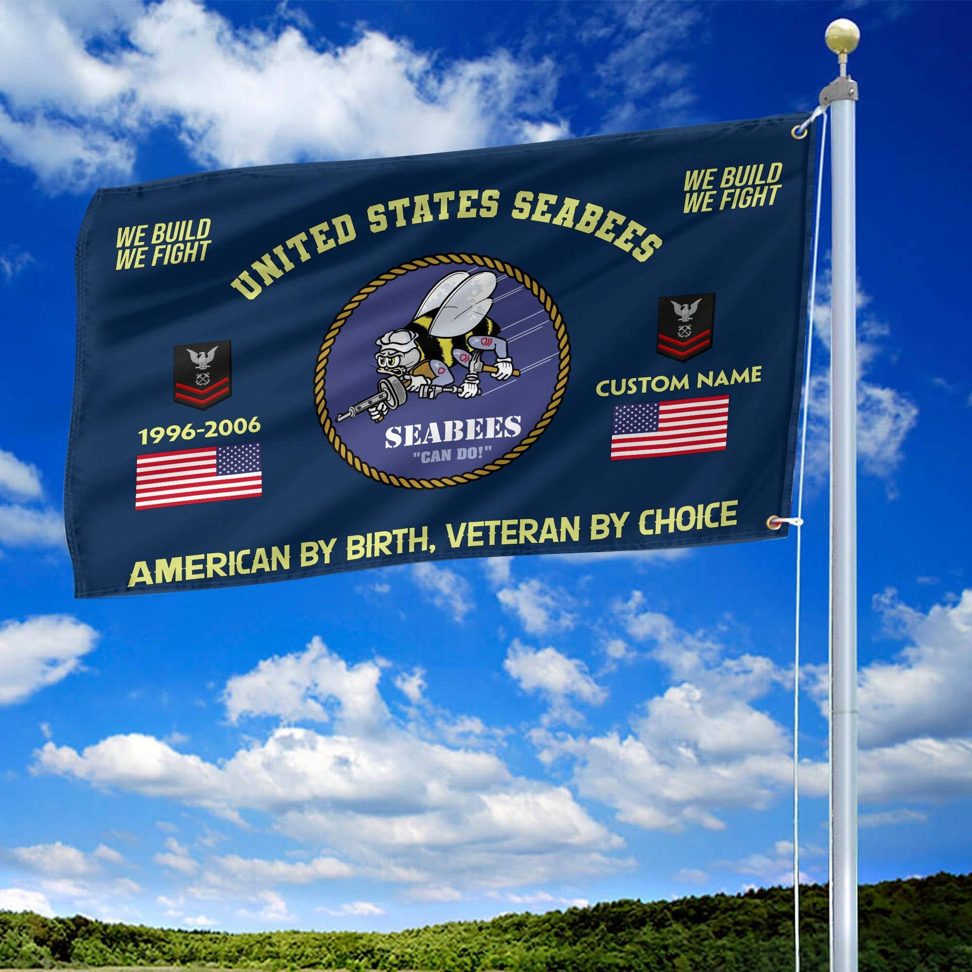 Premium Custom Name, Rank, Year, US Seabees Grommet Flag, Gift For Seabees Veteran, Gifts For Dad, For Husband, Best Gifts On Father's Day, Independence Day, Veterans Day.