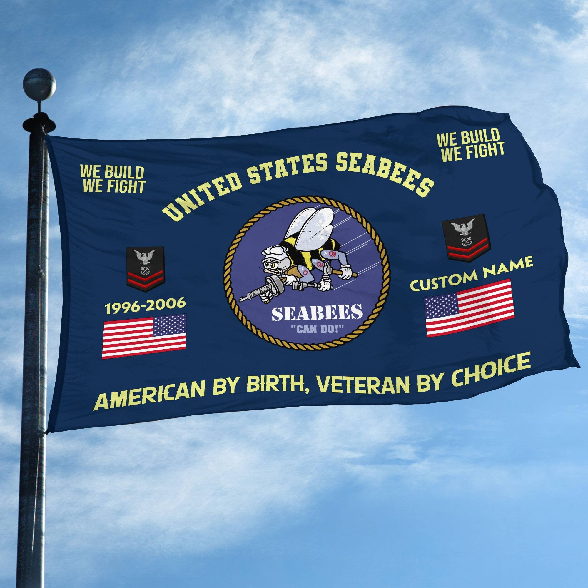Premium Custom Name, Rank, Year, US Seabees Grommet Flag, Gift For Seabees Veteran, Gifts For Dad, For Husband, Best Gifts On Father's Day, Independence Day, Veterans Day.