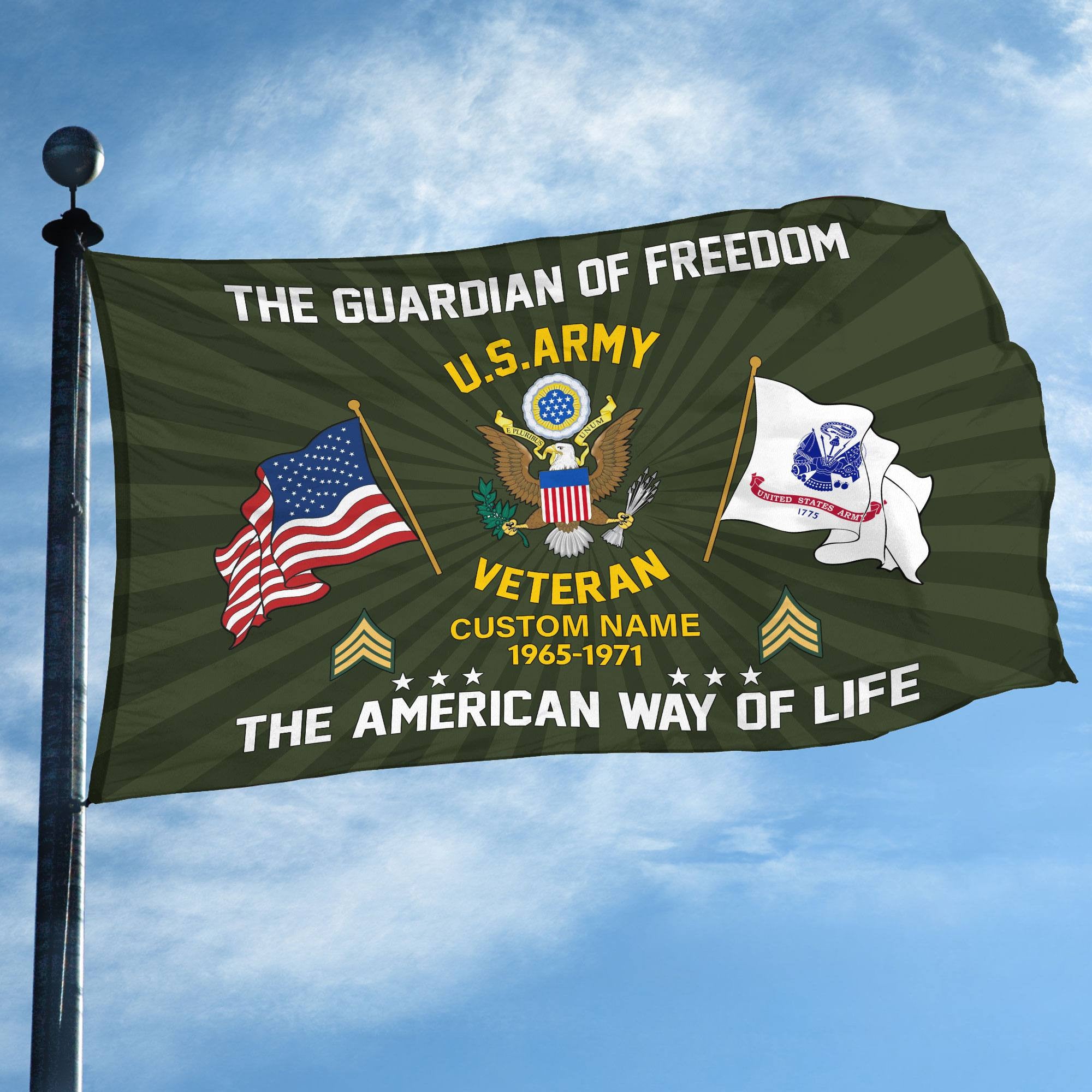 US Army Custom Grommet Flag, Gifts For Army Veteran, Best Gifts On Father's Day, Armed Forces Day, Independence Day, Veterans Day.