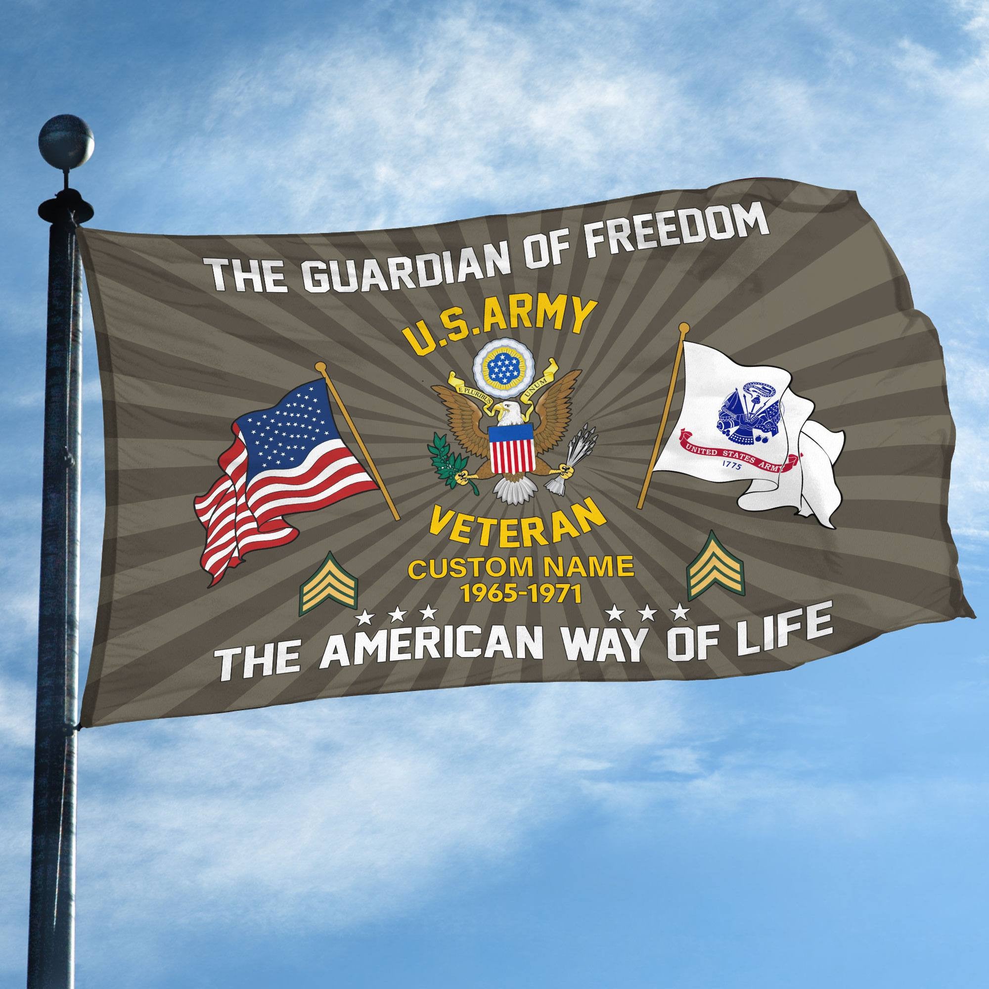 US Army Custom Grommet Flag, Gifts For Army Veteran, Best Gifts On Father's Day, Armed Forces Day, Independence Day, Veterans Day.