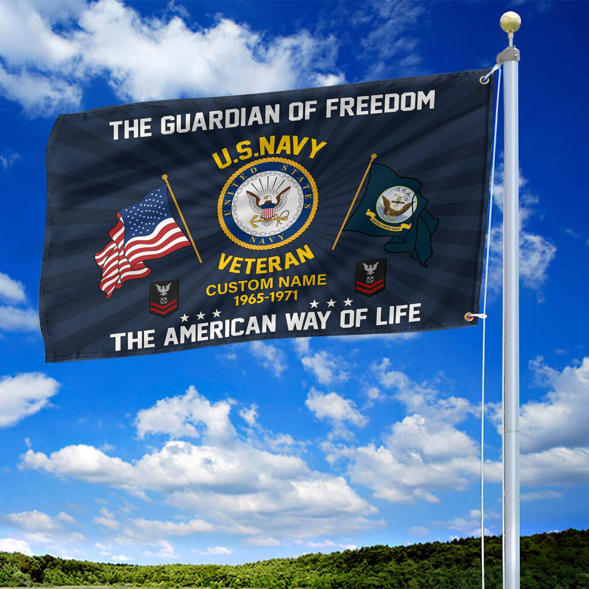 US Navy Custom Grommet Flag, Gifts For Navy Veteran, Best Gifts On Father's Day, Armed Forces Day, Independence Day, Veterans Day.