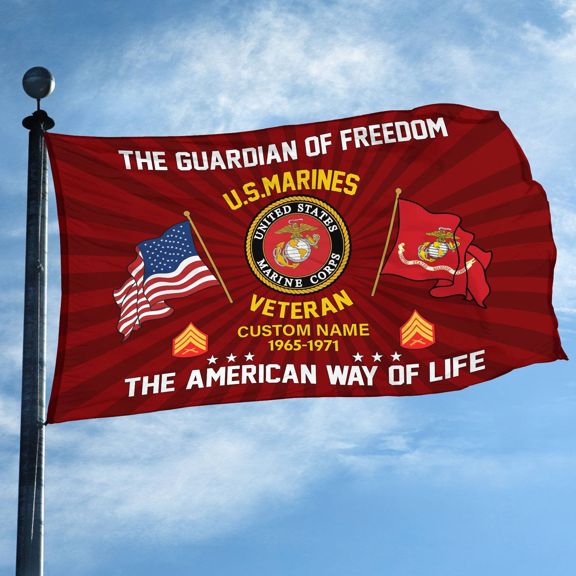 USMC Custom Grommet Flag, Gifts For Marine Veteran, Best Gifts On Father's Day, Armed Forces Day, Independence Day, Veterans Day.