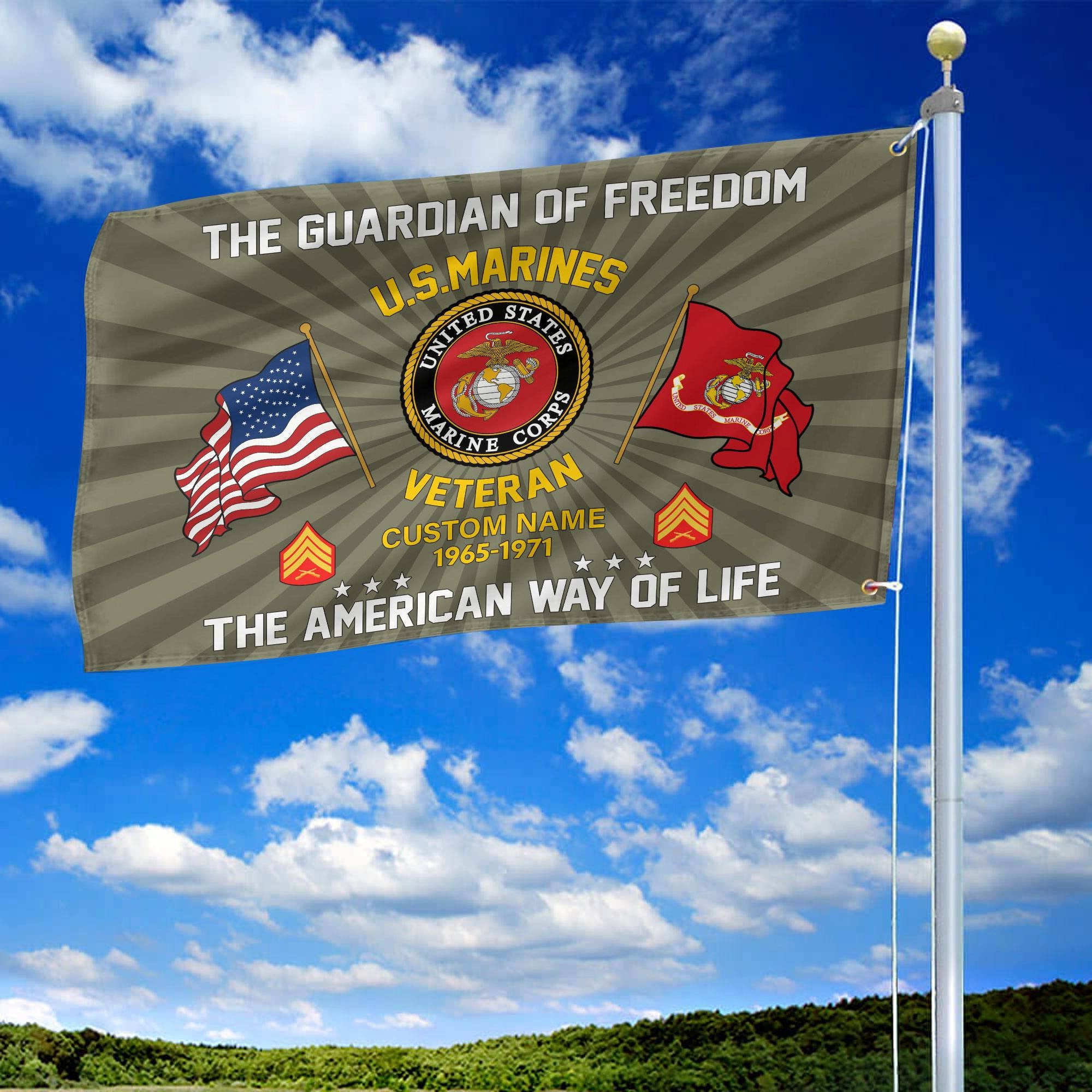 USMC Custom Grommet Flag, Gifts For Marine Veteran, Best Gifts On Father's Day, Armed Forces Day, Independence Day, Veterans Day.
