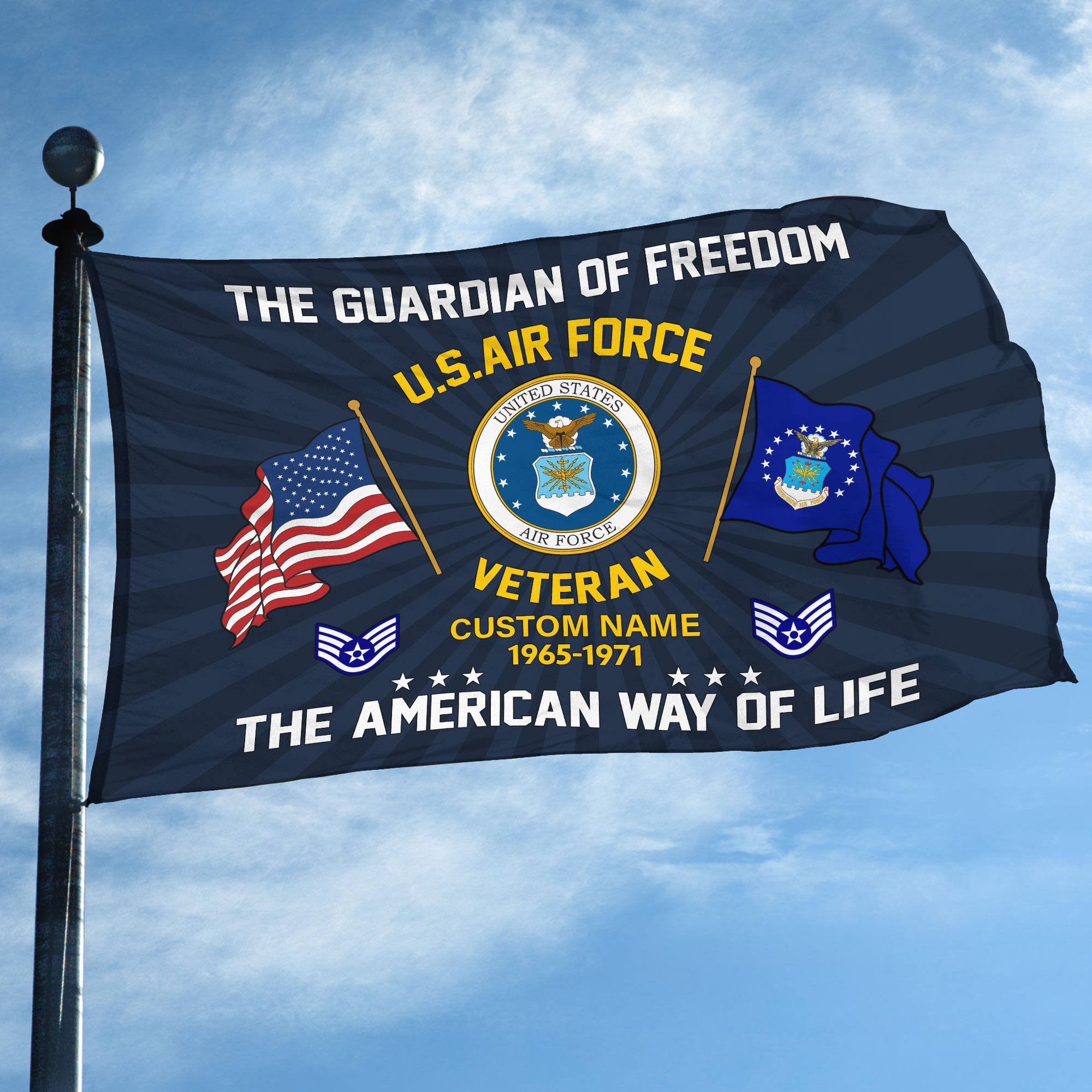 USAF Custom Grommet Flag, Gifts For Air Force Veteran, Best Gifts On Father's Day, Armed Forces Day, Independence Day, Veterans Day.