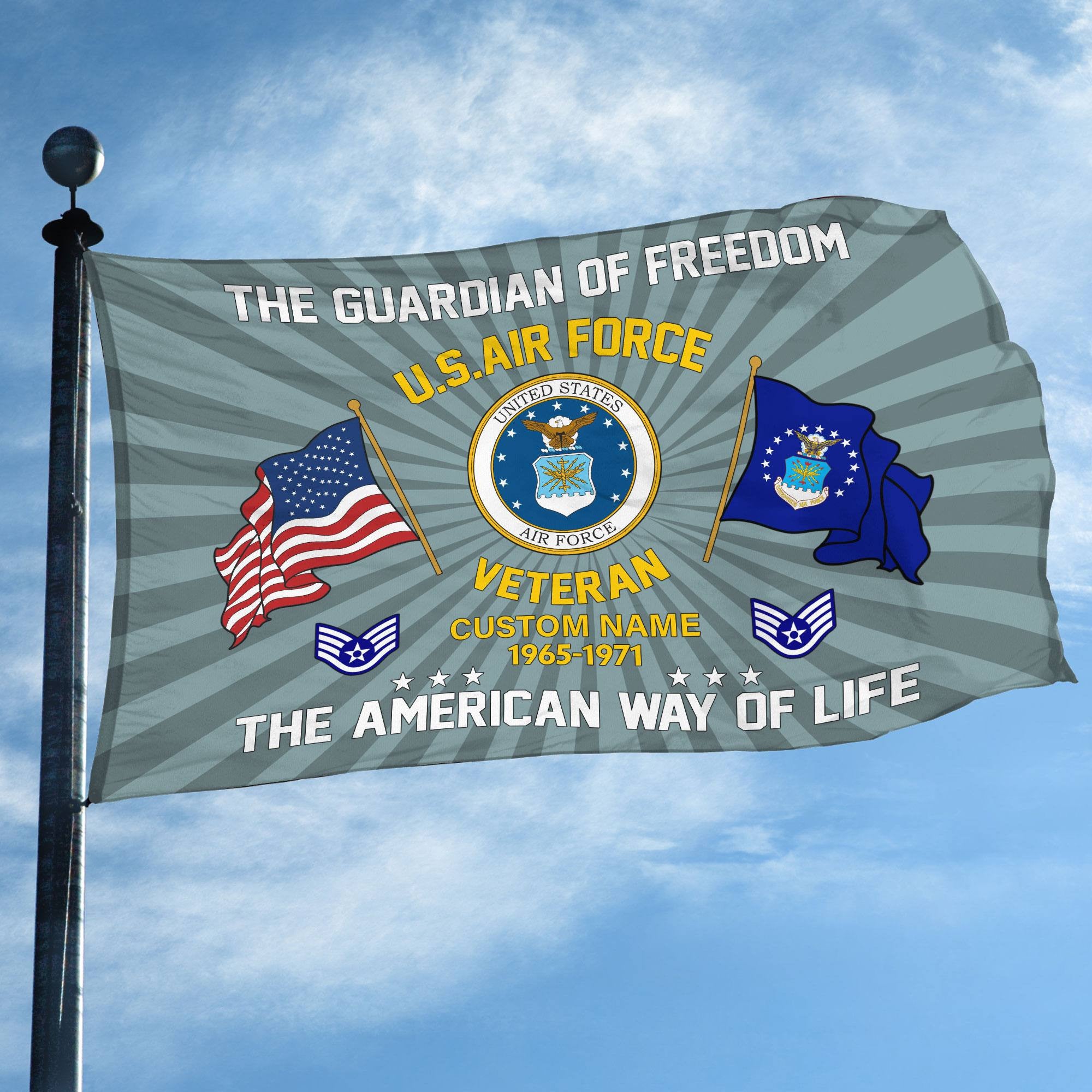 USAF Custom Grommet Flag, Gifts For Air Force Veteran, Best Gifts On Father's Day, Armed Forces Day, Independence Day, Veterans Day.