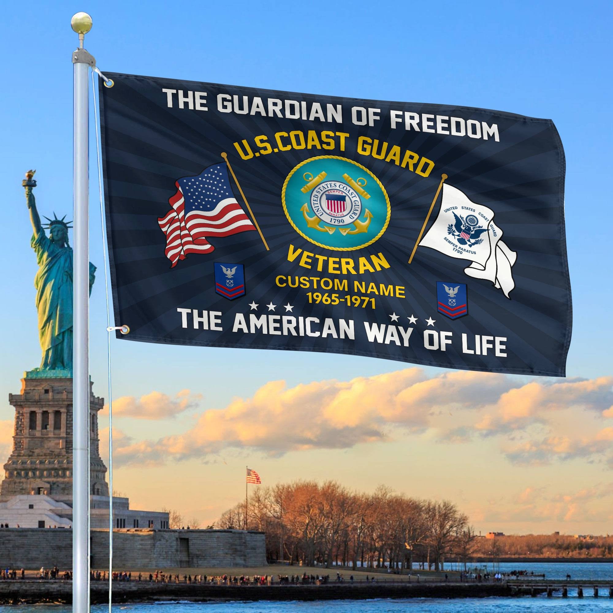 USCG Custom Grommet Flag, Gifts For Coast Guard Veteran, Best Gifts On Father's Day, Armed Forces Day, Independence Day, Veterans Day.