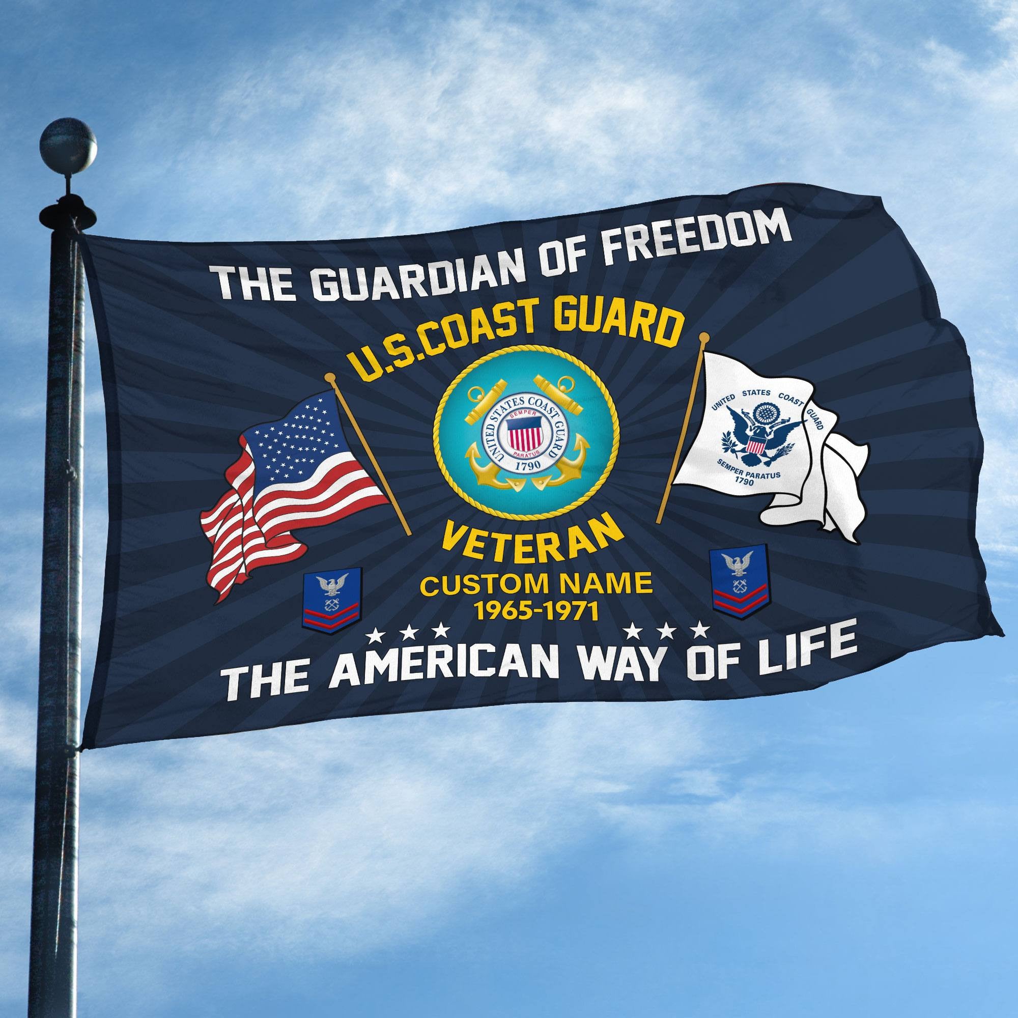 USCG Custom Grommet Flag, Gifts For Coast Guard Veteran, Best Gifts On Father's Day, Armed Forces Day, Independence Day, Veterans Day.