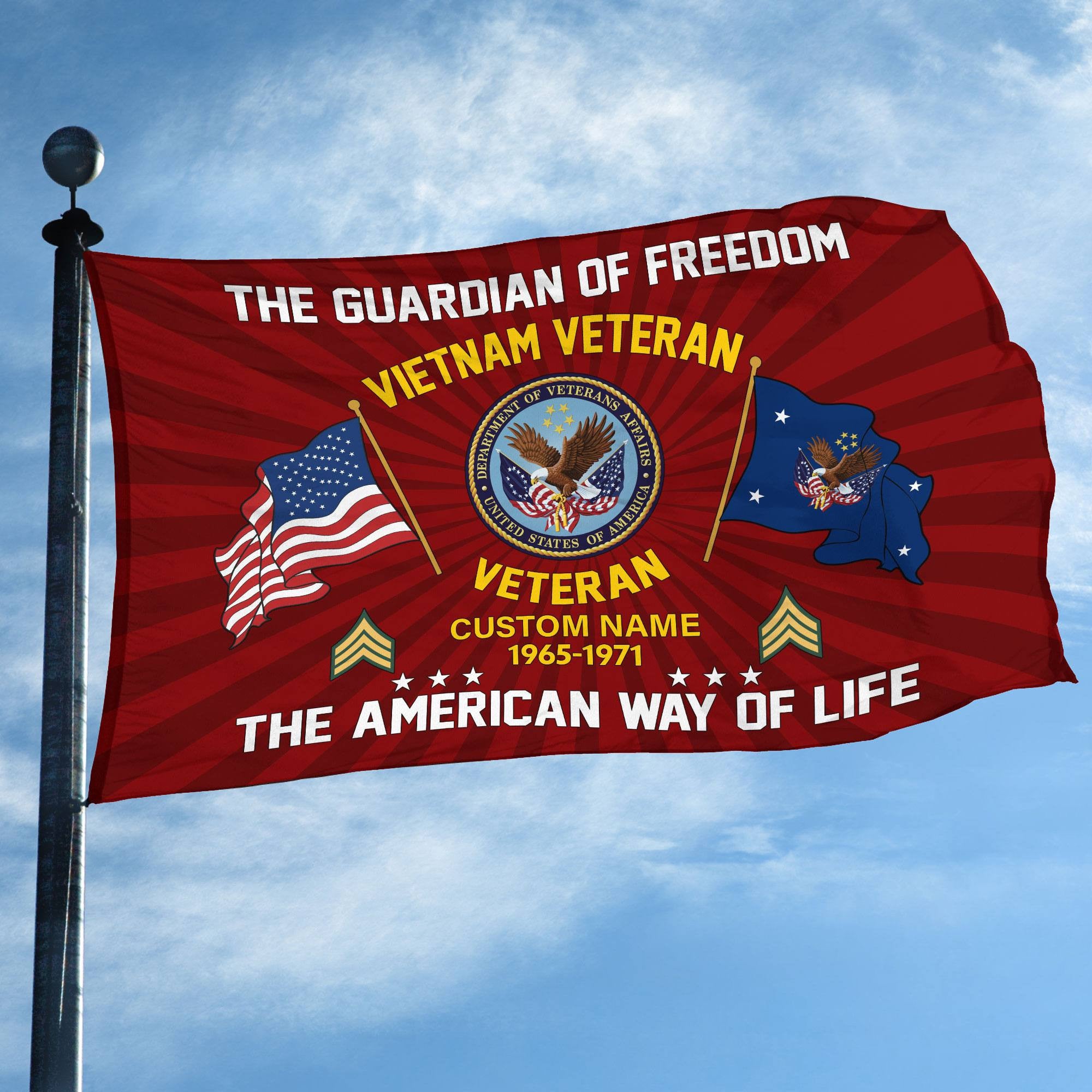 US Veteran Custom Grommet Flag, Gifts For US Veteran, Best Gifts On Father's Day, Armed Forces Day, Independence Day, Veterans Day.