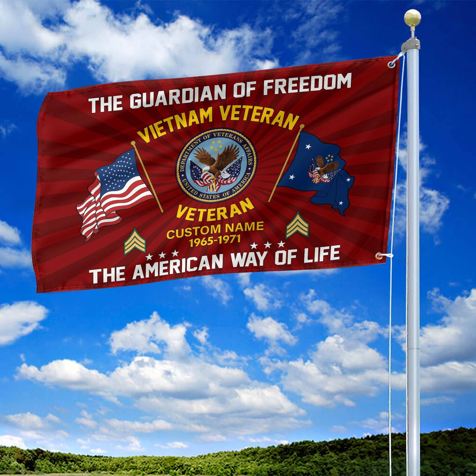 US Veteran Custom Grommet Flag, Gifts For US Veteran, Best Gifts On Father's Day, Armed Forces Day, Independence Day, Veterans Day.