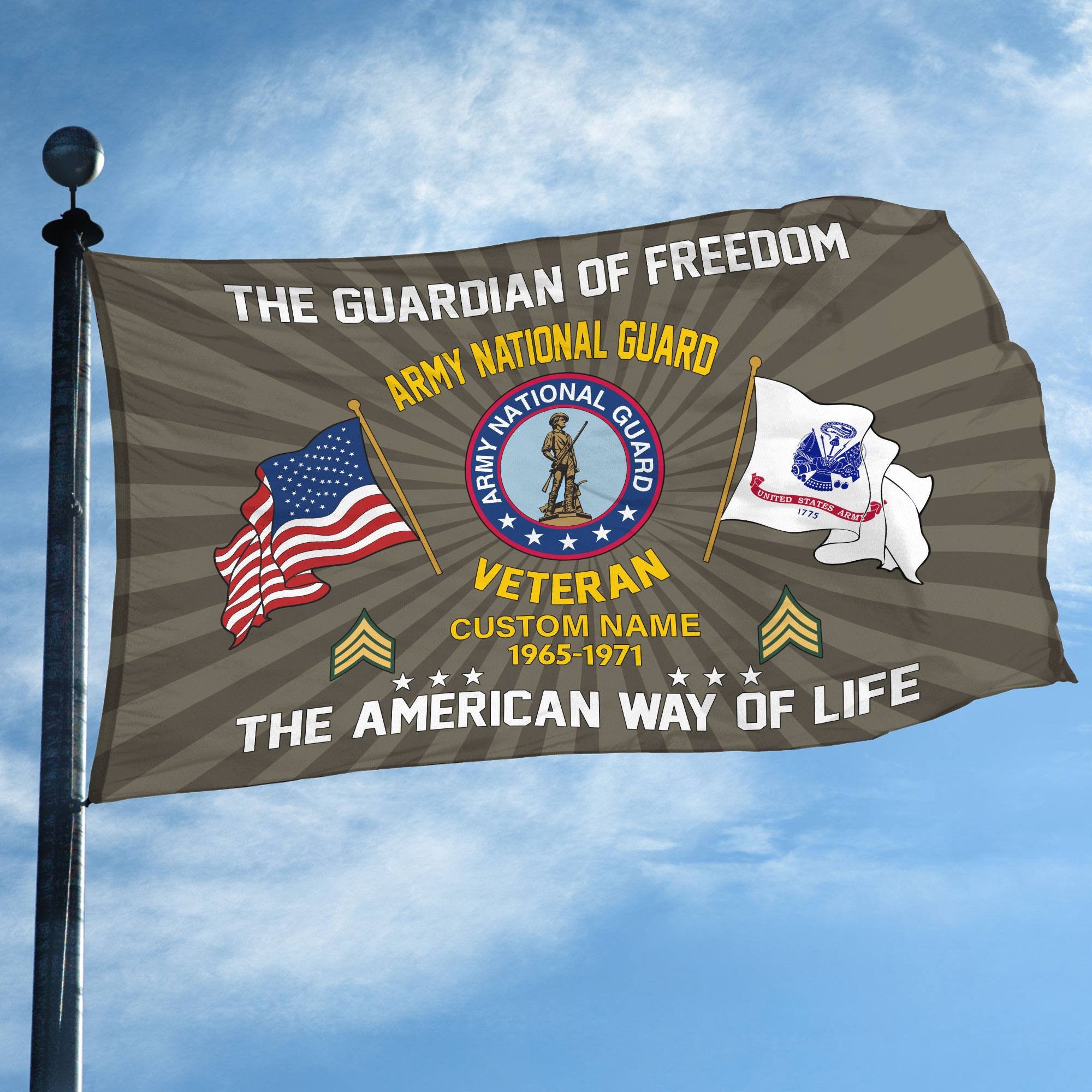 US Army National Guard Custom Grommet Flag, Gifts For Army National Guard Veteran, Best Gifts On Father's Day, Armed Forces Day, Independence Day, Veterans Day.