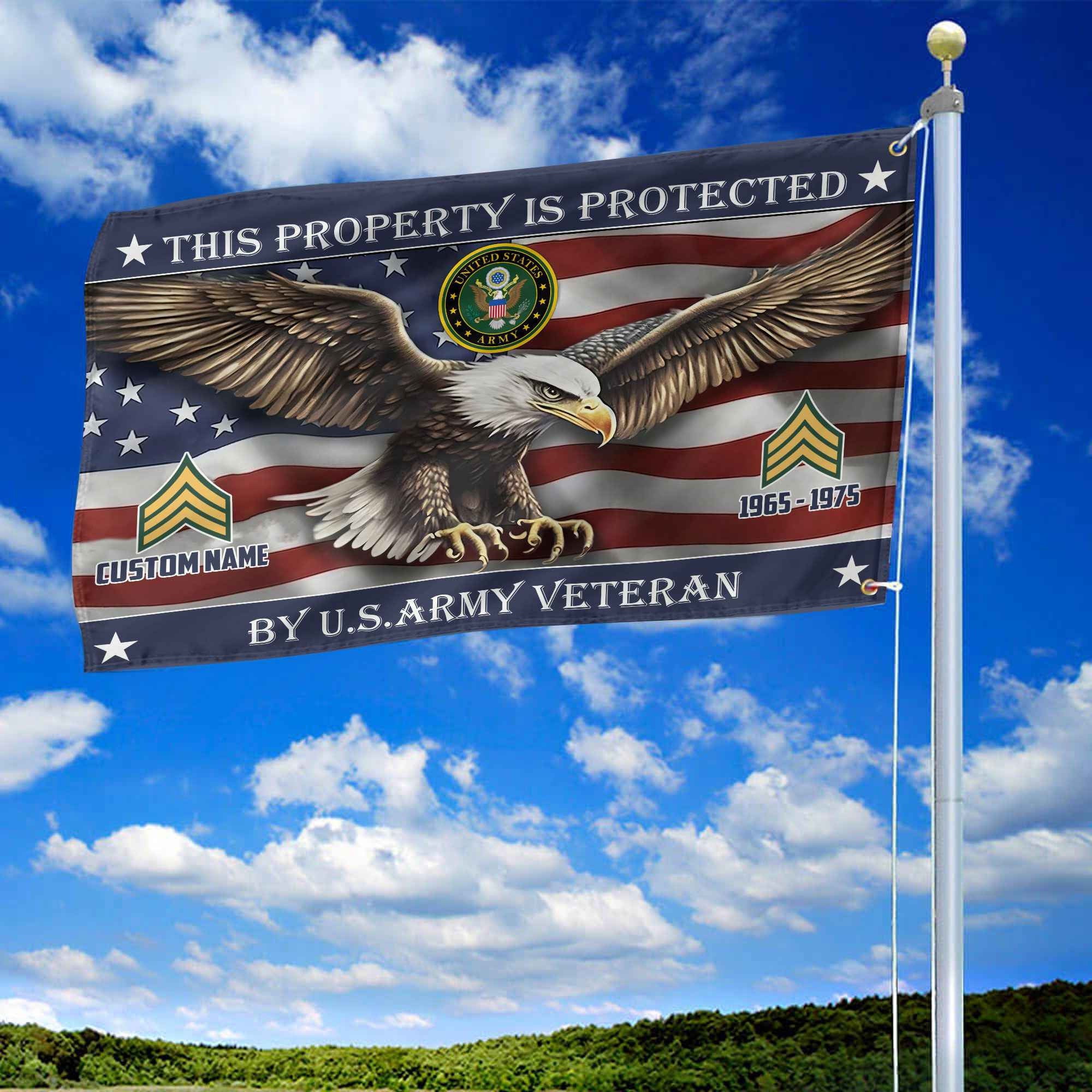 Unique Custom Name, Rank, Year, US Army Grommet Flag, Gifts For Army Veteran, Gifts For Dad, For Husband, Best Gifts On Father's Day, Independence Day, Veterans Day.