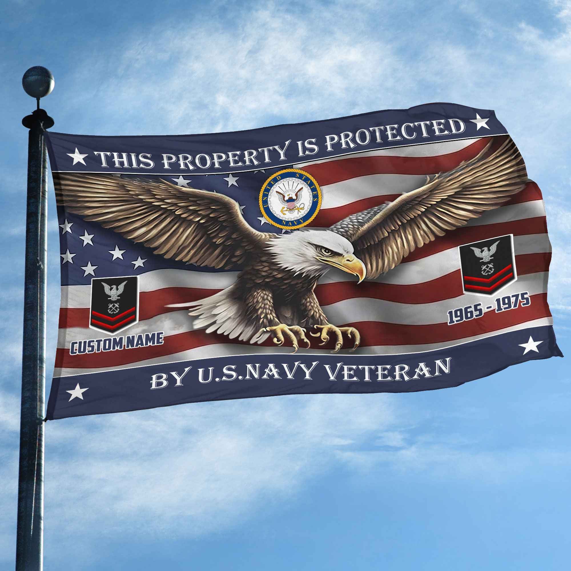 Unique Custom Name, Rank, Year, US Navy Grommet Flag, Gifts For Navy Veteran, Gifts For Dad, For Husband, Best Gifts On Father's Day, Independence Day, Veterans Day.