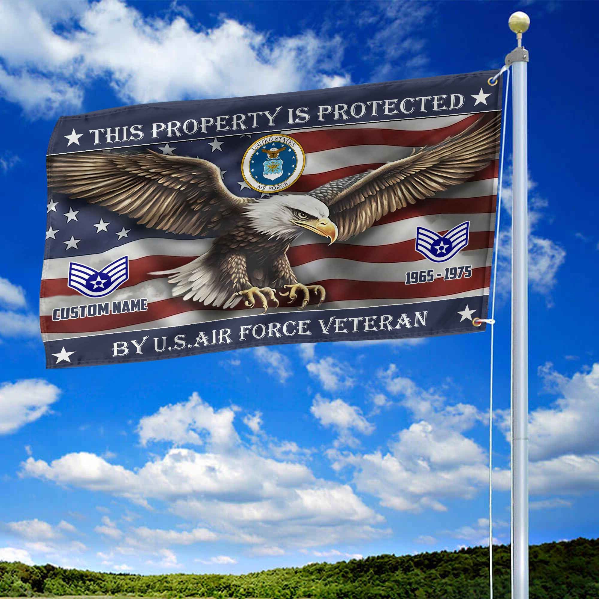 Unique Custom Name, Rank, Year, USAF Grommet Flag, Gifts For Airforce Veteran, Gifts For Dad, For Husband, Best Gifts On Father's Day, Independence Day, Veterans Day.