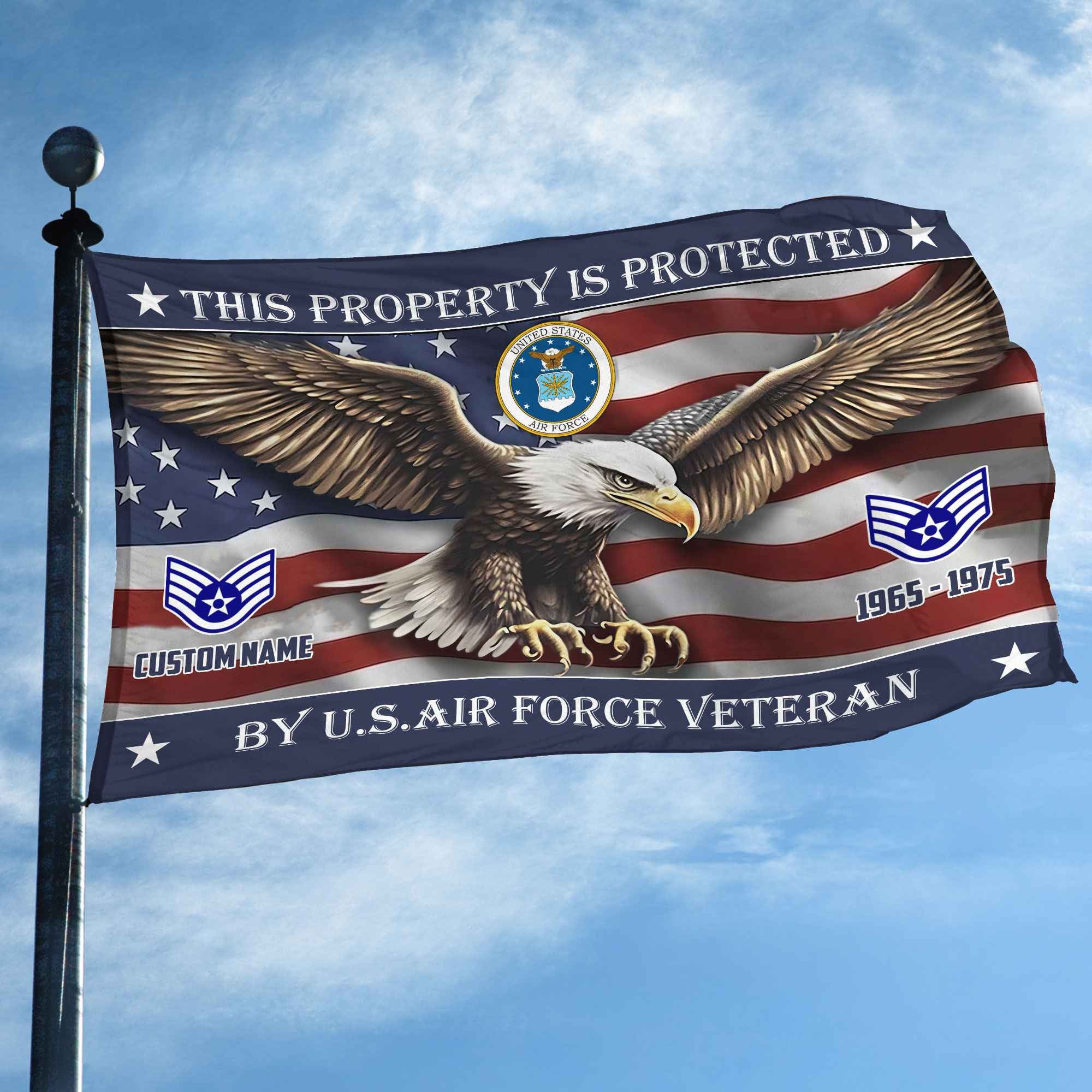 Unique Custom Name, Rank, Year, USAF Grommet Flag, Gifts For Airforce Veteran, Gifts For Dad, For Husband, Best Gifts On Father's Day, Independence Day, Veterans Day.
