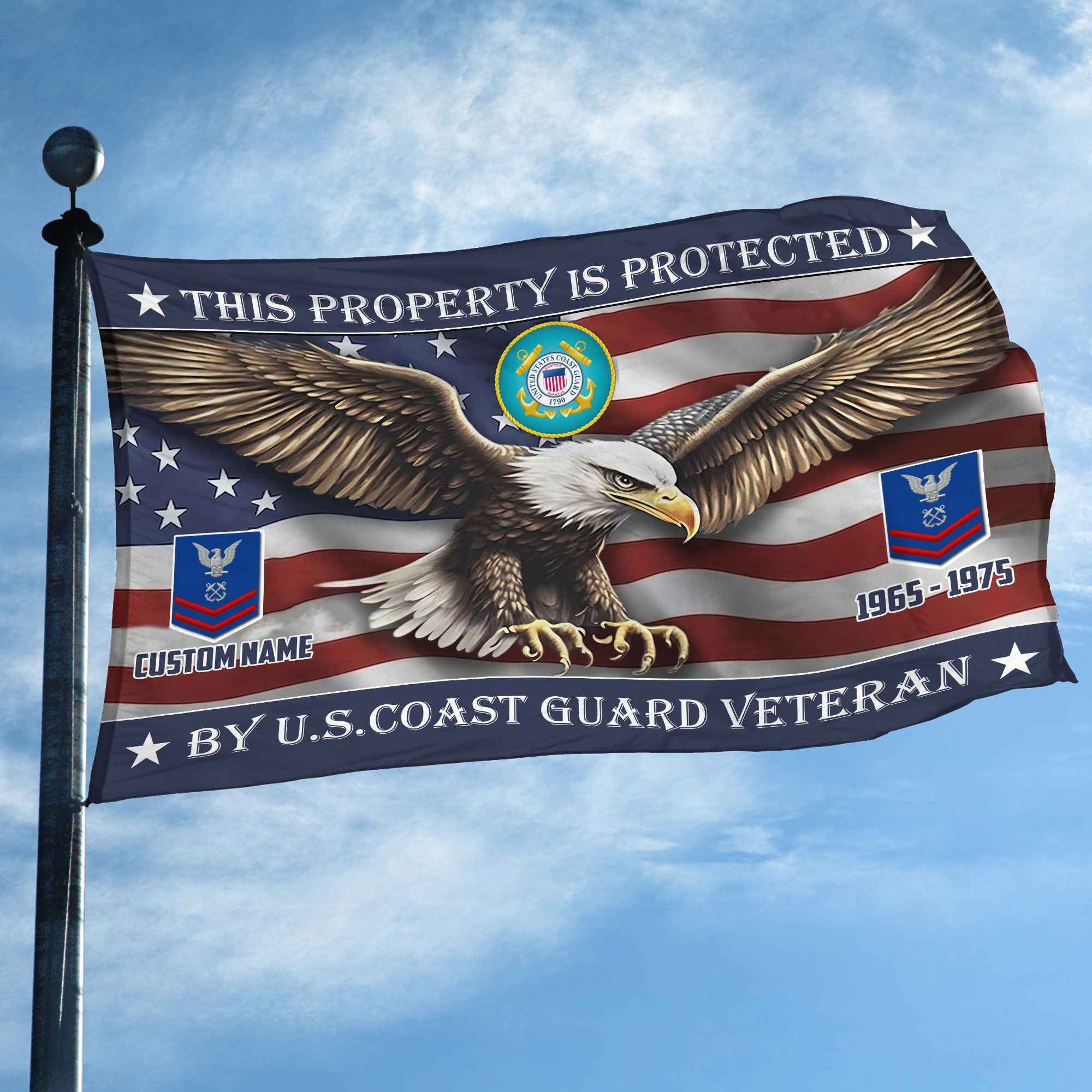 Unique Custom Name, Rank, Year, USCG Grommet Flag, Gifts For Coast Guard Veteran, Gifts For Dad, For Husband, Best Gifts On Father's Day, Independence Day, Veterans Day.