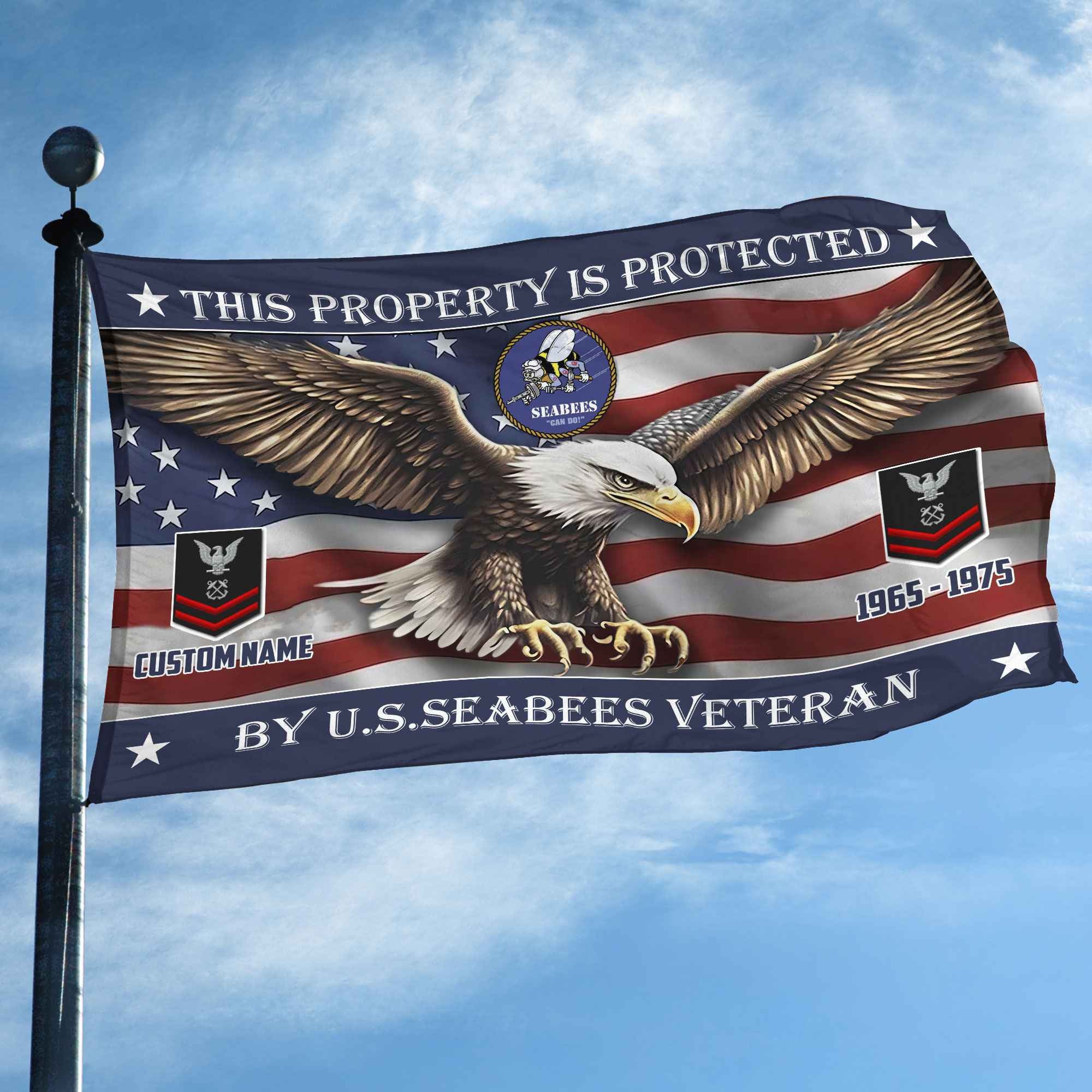 Unique Custom Name, Rank, Year, US Seabees Grommet Flag, Gifts For Seabees Veteran, Gifts For Dad, For Husband, Best Gifts On Father's Day, Independence Day, Veterans Day.