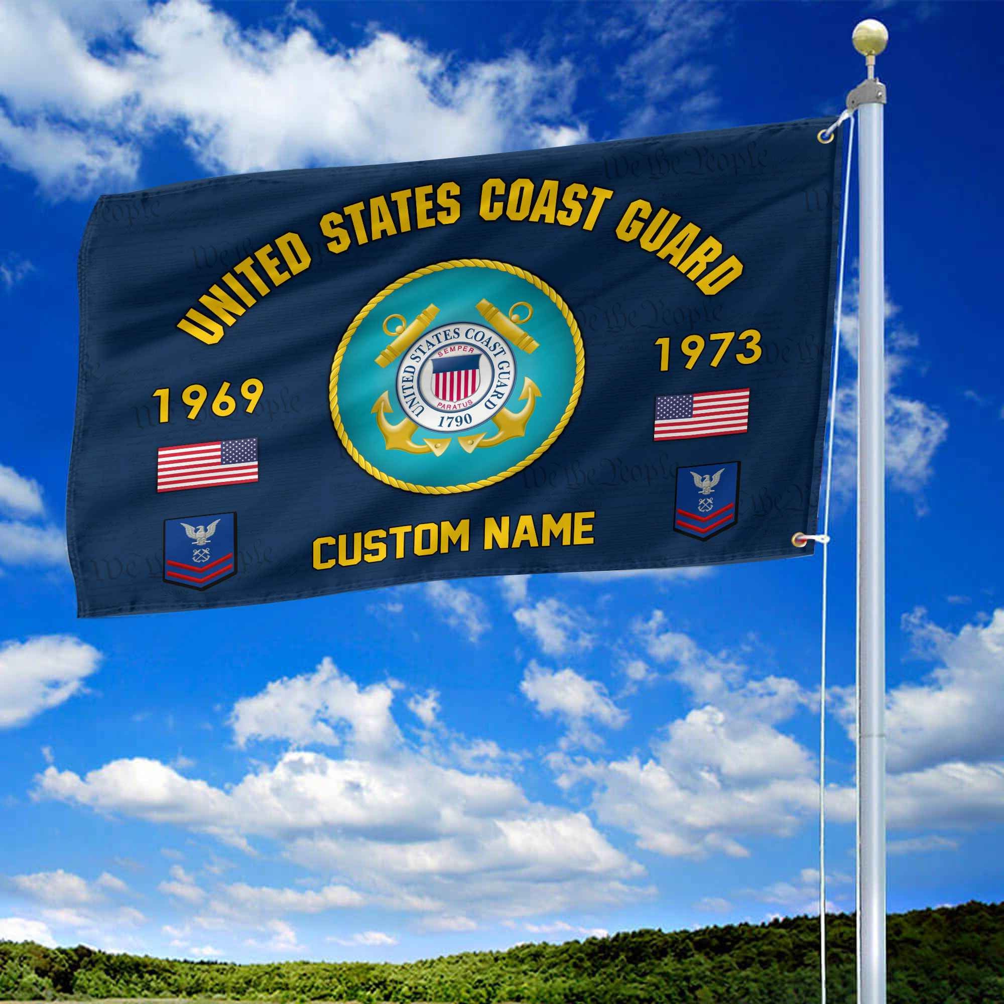 Premium Custom USCG Grommet Flag, Gifts For Coast Guard Veteran, Best Gifts On Father's Day, Armed Forces Day, Independence Day, Veterans Day.