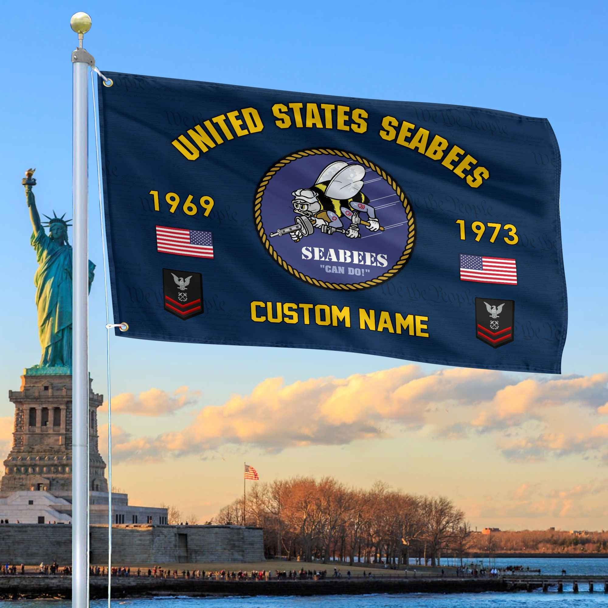 Premium Custom US Seabees Grommet Flag, Gifts For Seabees Veteran, Best Gifts On Father's Day, Armed Forces Day, Independence Day, Veterans Day.