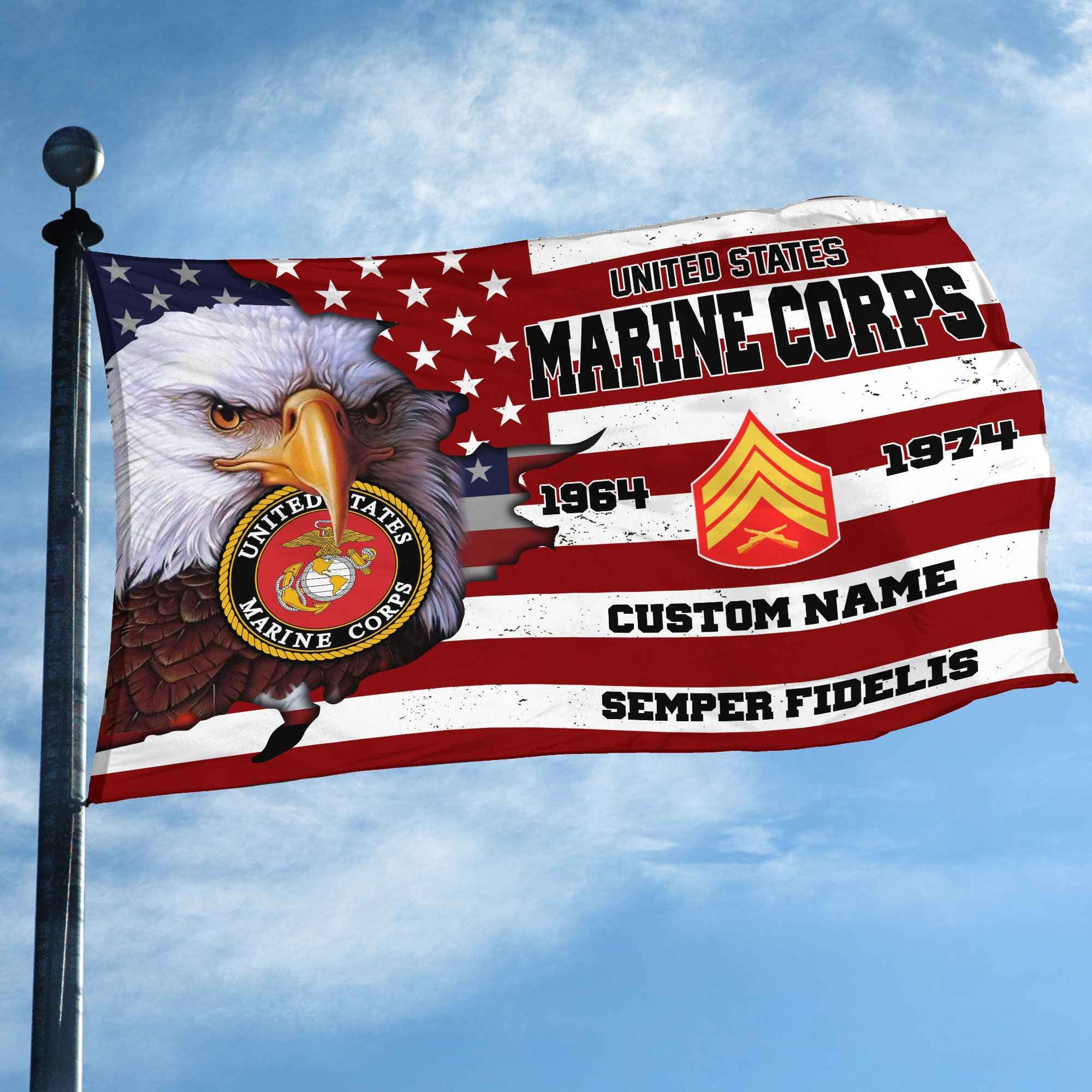 Premium Custom USMC Grommet Flag, Gifts For Marine Veteran, Best Gifts On Father's Day, Armed Forces Day, Independence Day, Veterans Day.
