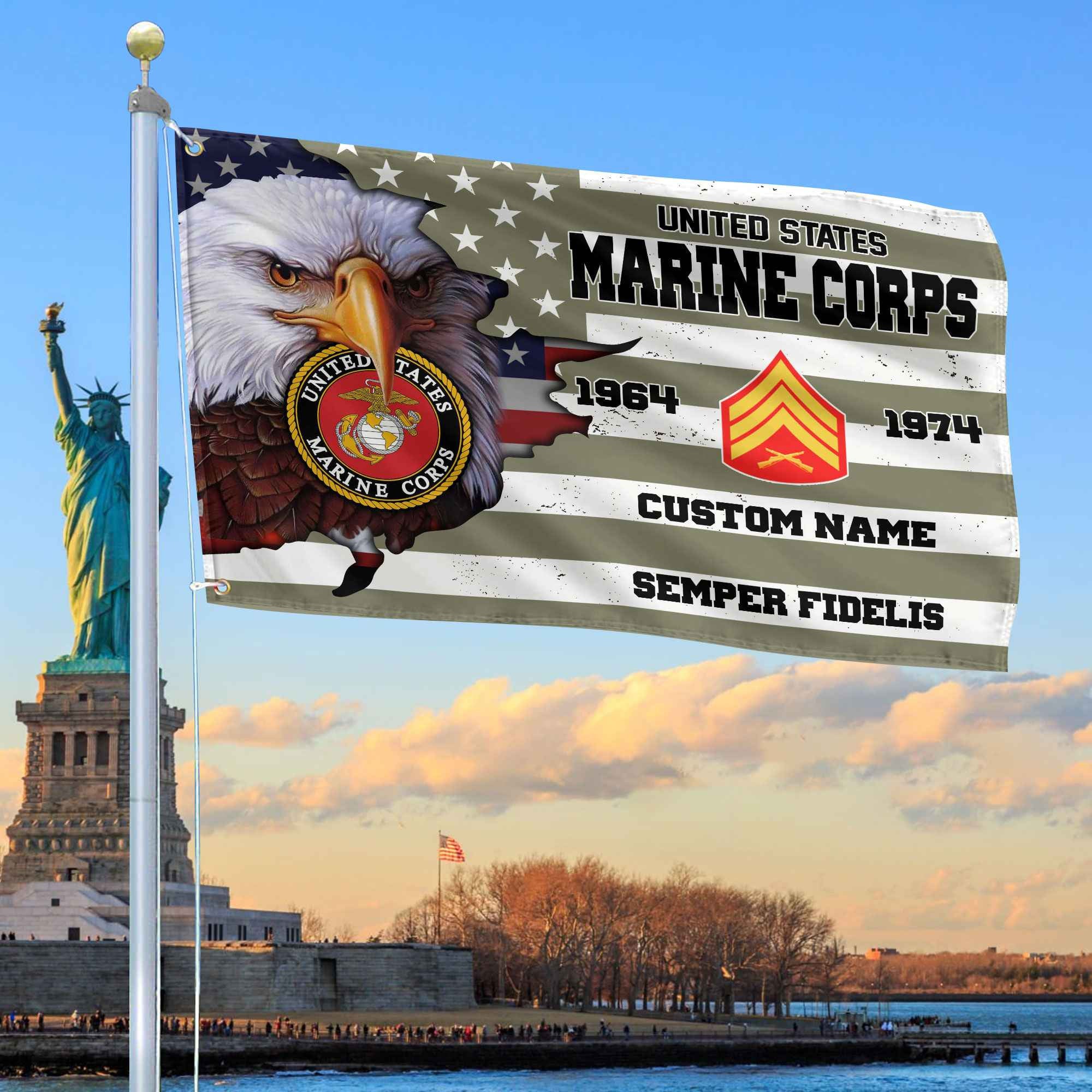 Premium Custom USMC Grommet Flag, Gifts For Marine Veteran, Best Gifts On Father's Day, Armed Forces Day, Independence Day, Veterans Day.