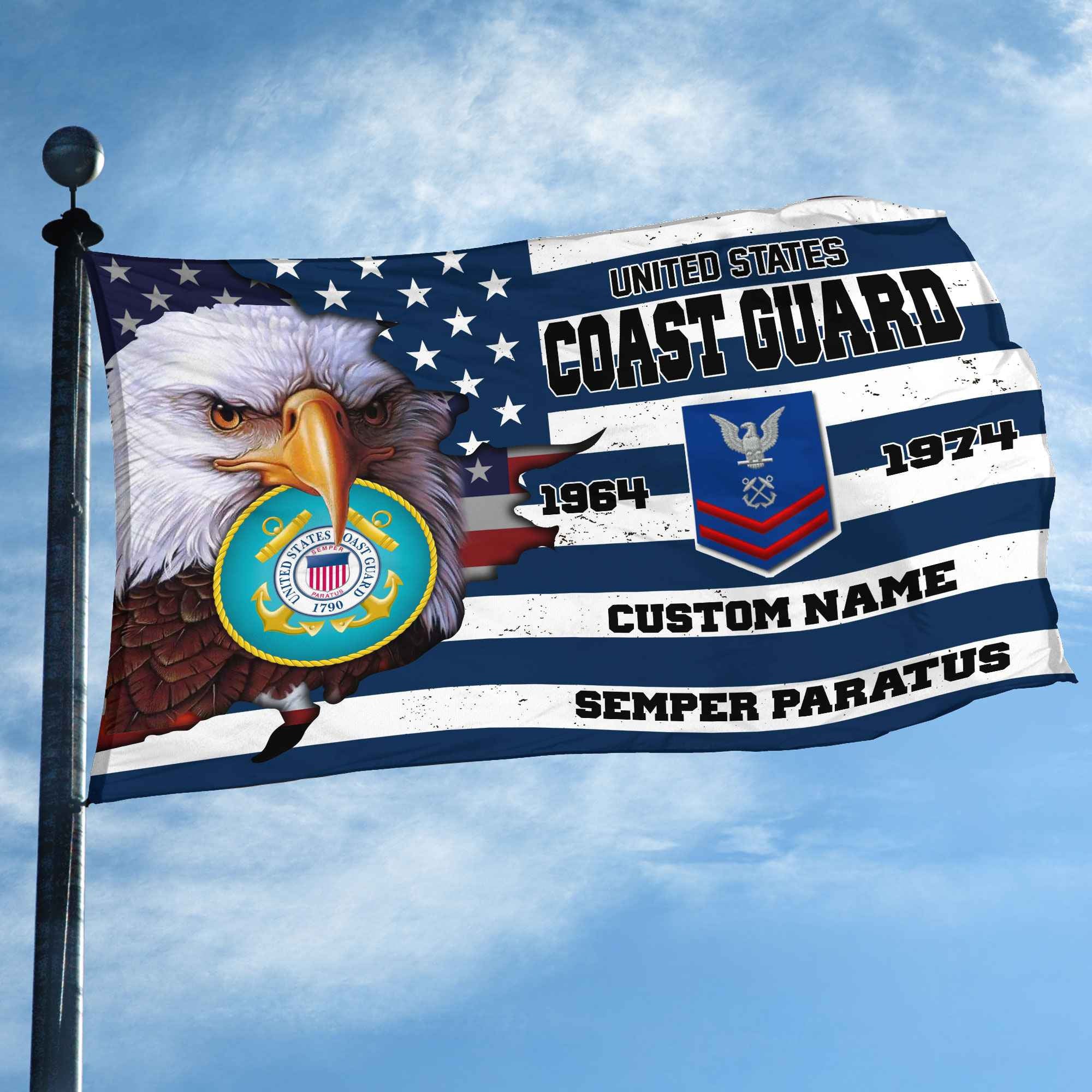 Premium Custom USCG Grommet Flag, Gifts For Coast Guard Veteran, Best Gifts On Father's Day, Armed Forces Day, Independence Day, Veterans Day.