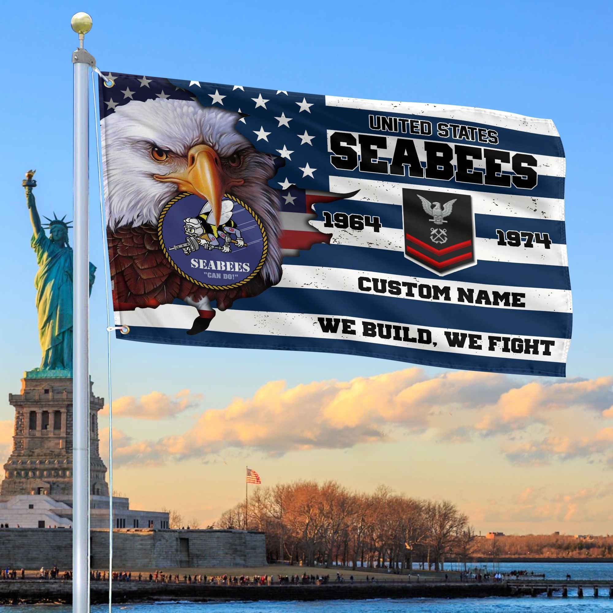 Premium Custom US Seabees Grommet Flag, Gifts For Seabees Veteran, Best Gifts On Father's Day, Armed Forces Day, Independence Day, Veterans Day.