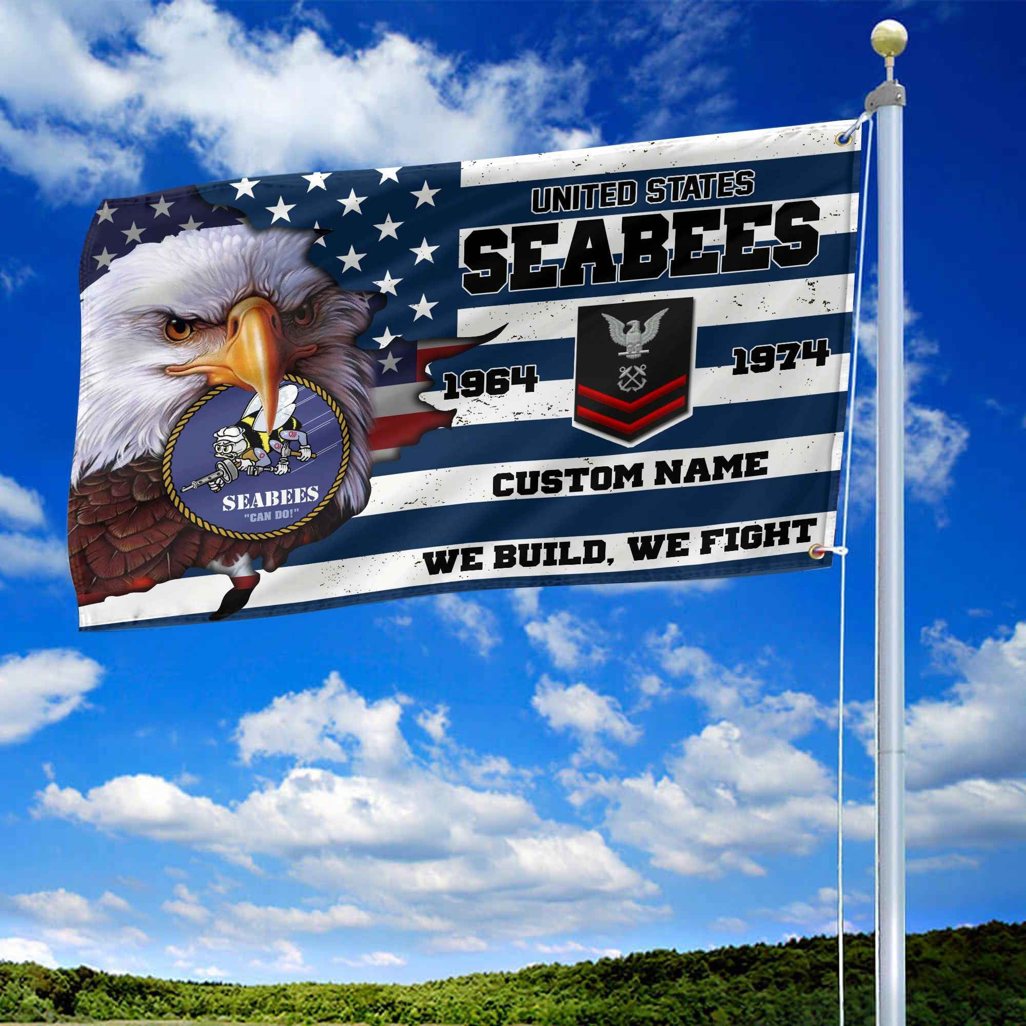 Premium Custom US Seabees Grommet Flag, Gifts For Seabees Veteran, Best Gifts On Father's Day, Armed Forces Day, Independence Day, Veterans Day.
